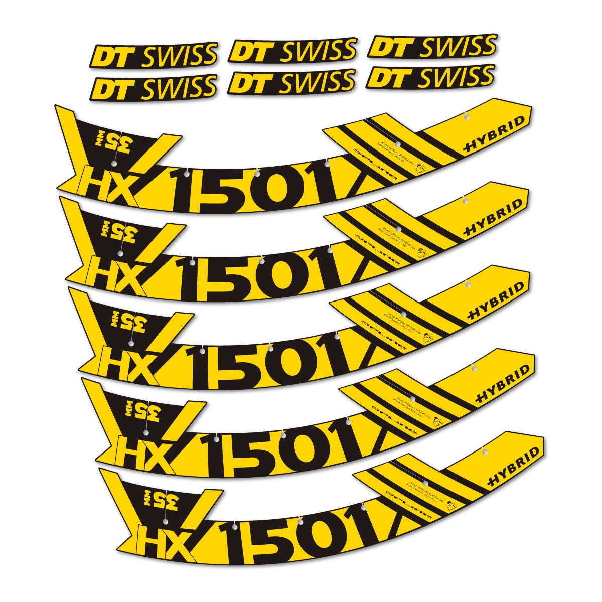 Stickers for DT Swiss HX1501 35 Hybrid, Mountain Wheel 29" vinyl decals - Banana Yellow
