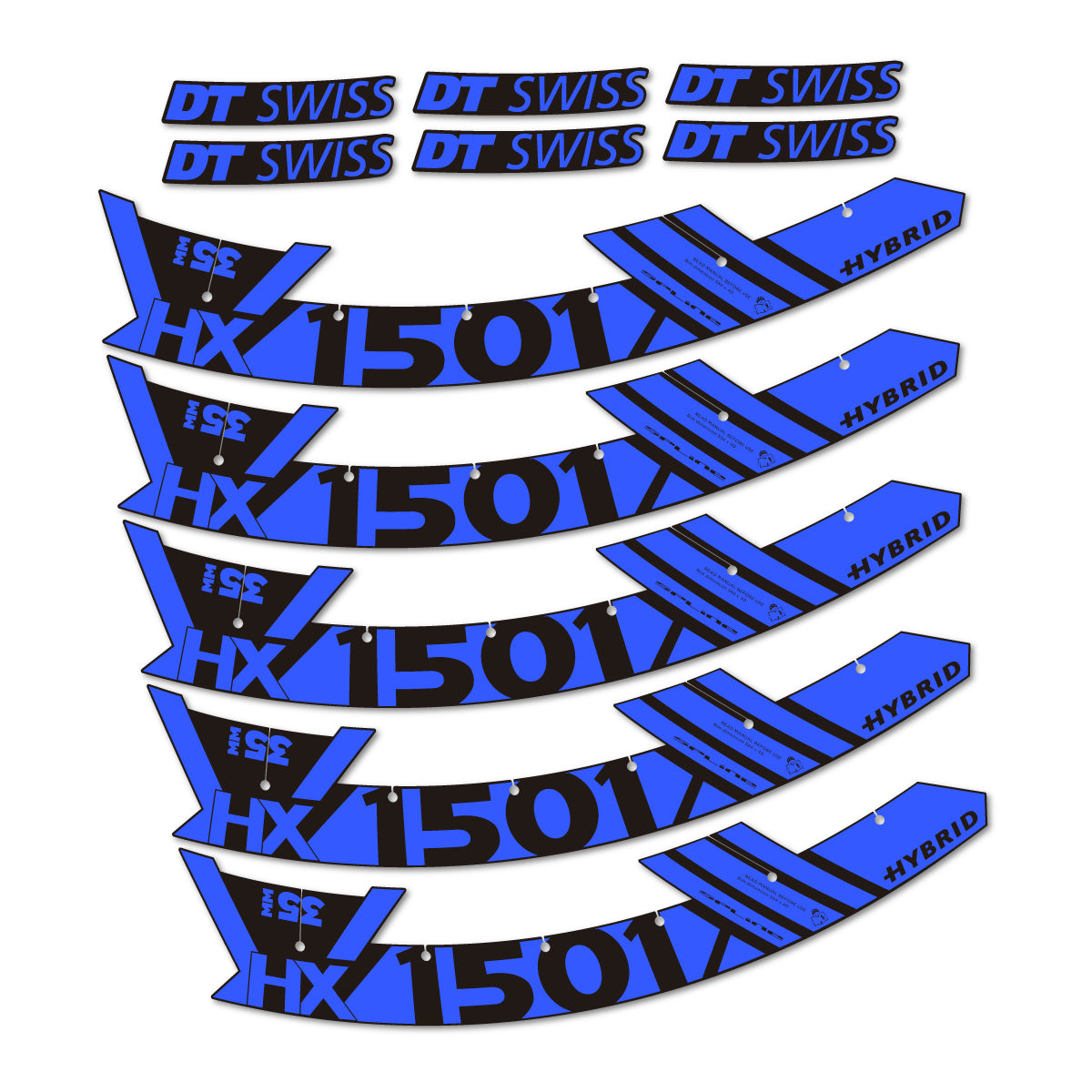 Stickers for DT Swiss HX1501 35 Hybrid, Mountain Wheel 29" vinyl decals - Medium Blue