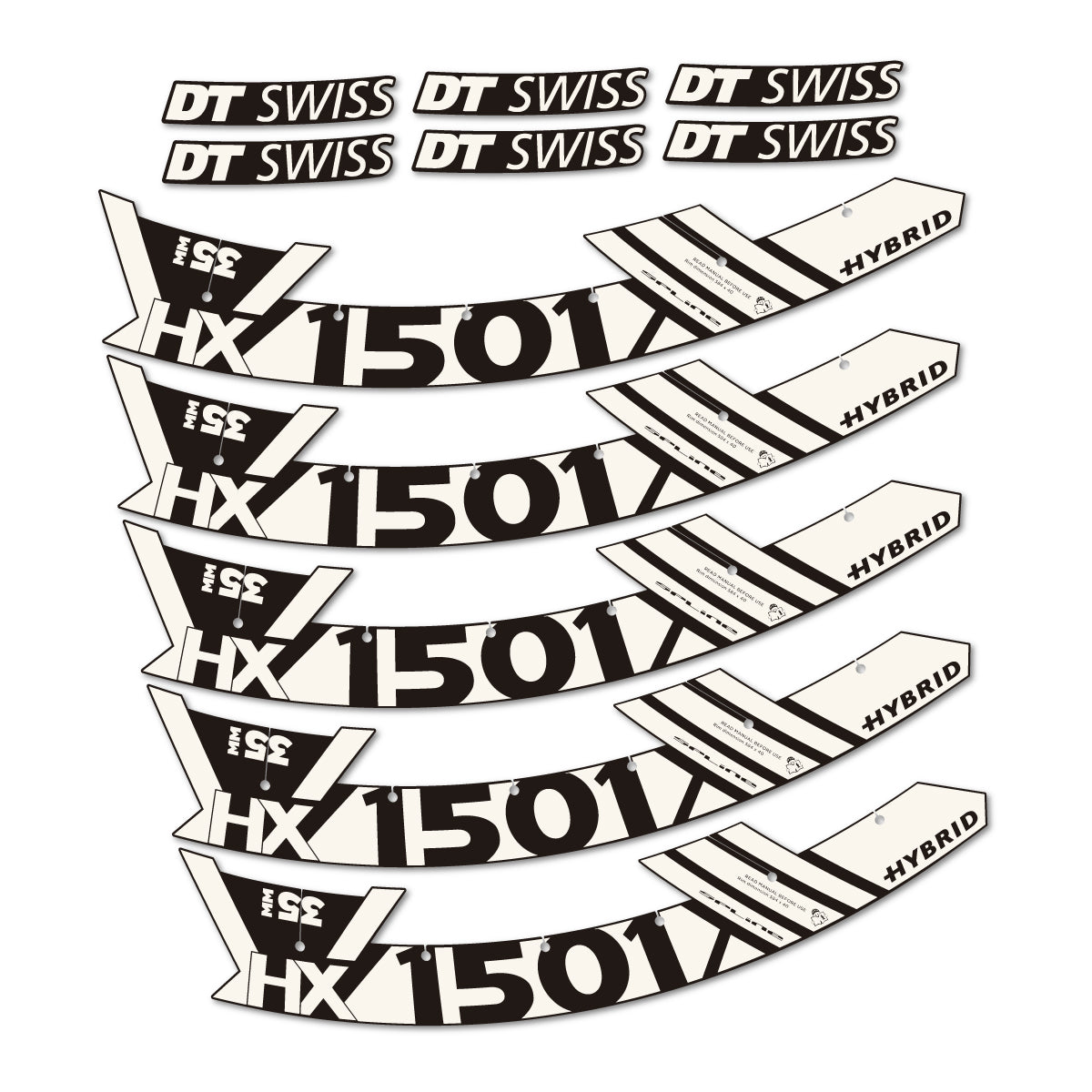 Stickers for DT Swiss HX1501 35 Hybrid, Mountain Wheel 29" vinyl decals - Bone White