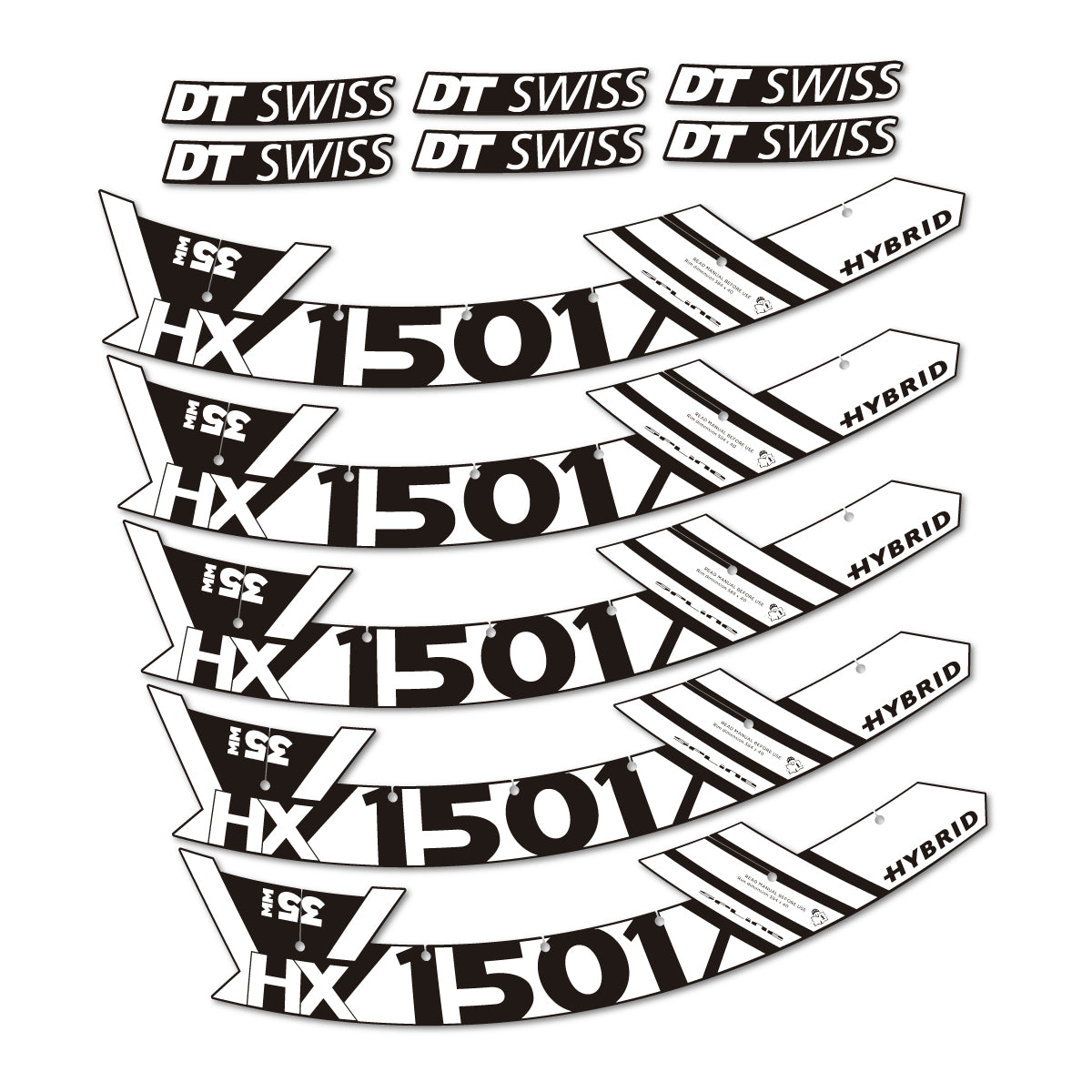 Stickers for DT Swiss HX1501 35 Hybrid, Mountain Wheel 29" vinyl decals - White