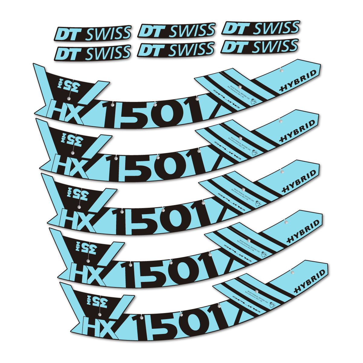 Stickers for DT Swiss HX1501 35 Hybrid, Mountain Wheel 29" vinyl decals - Sky Blue