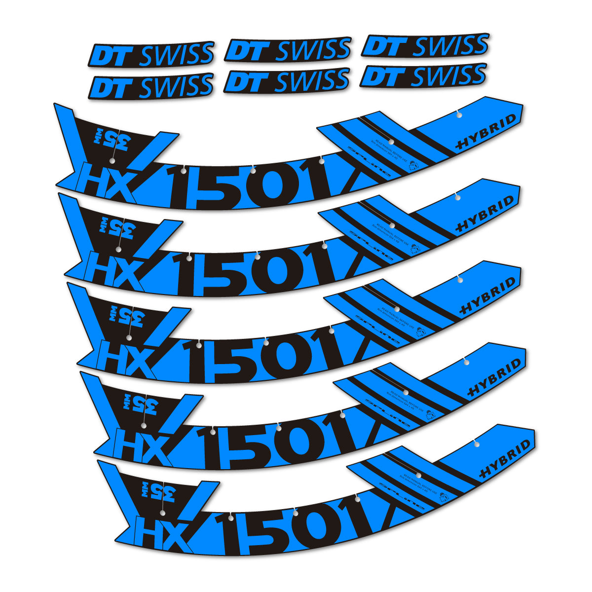 Stickers for DT Swiss HX1501 35 Hybrid, Mountain Wheel 29" vinyl decals - Luminous Cyan
