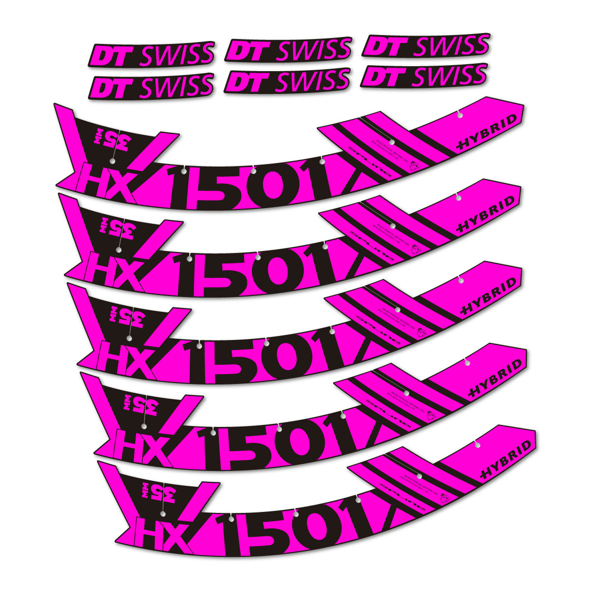 Stickers for DT Swiss HX1501 35 Hybrid, Mountain Wheel 29" vinyl decals - Fuchsia Neon