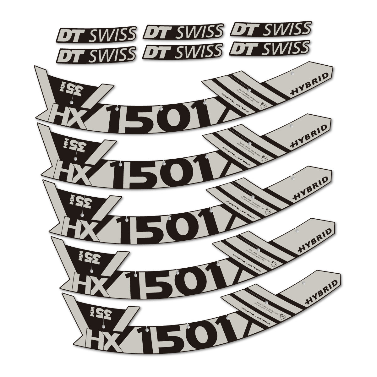 Stickers for DT Swiss HX1501 35 Hybrid, Mountain Wheel 29" vinyl decals - Light Grey