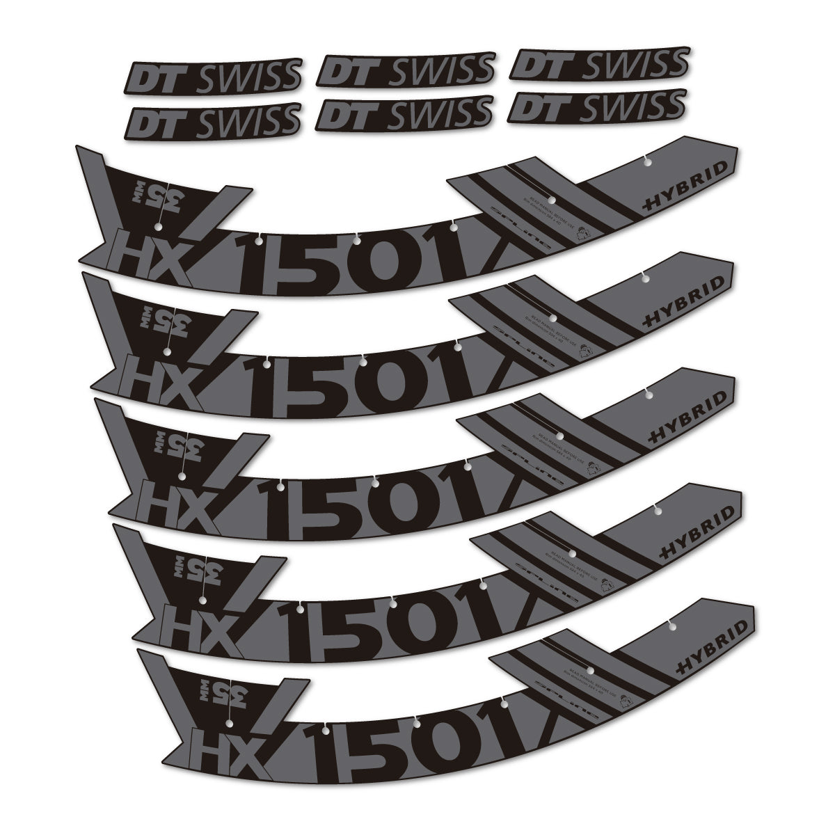Stickers for DT Swiss HX1501 35 Hybrid, Mountain Wheel 29" vinyl decals - Medium Grey