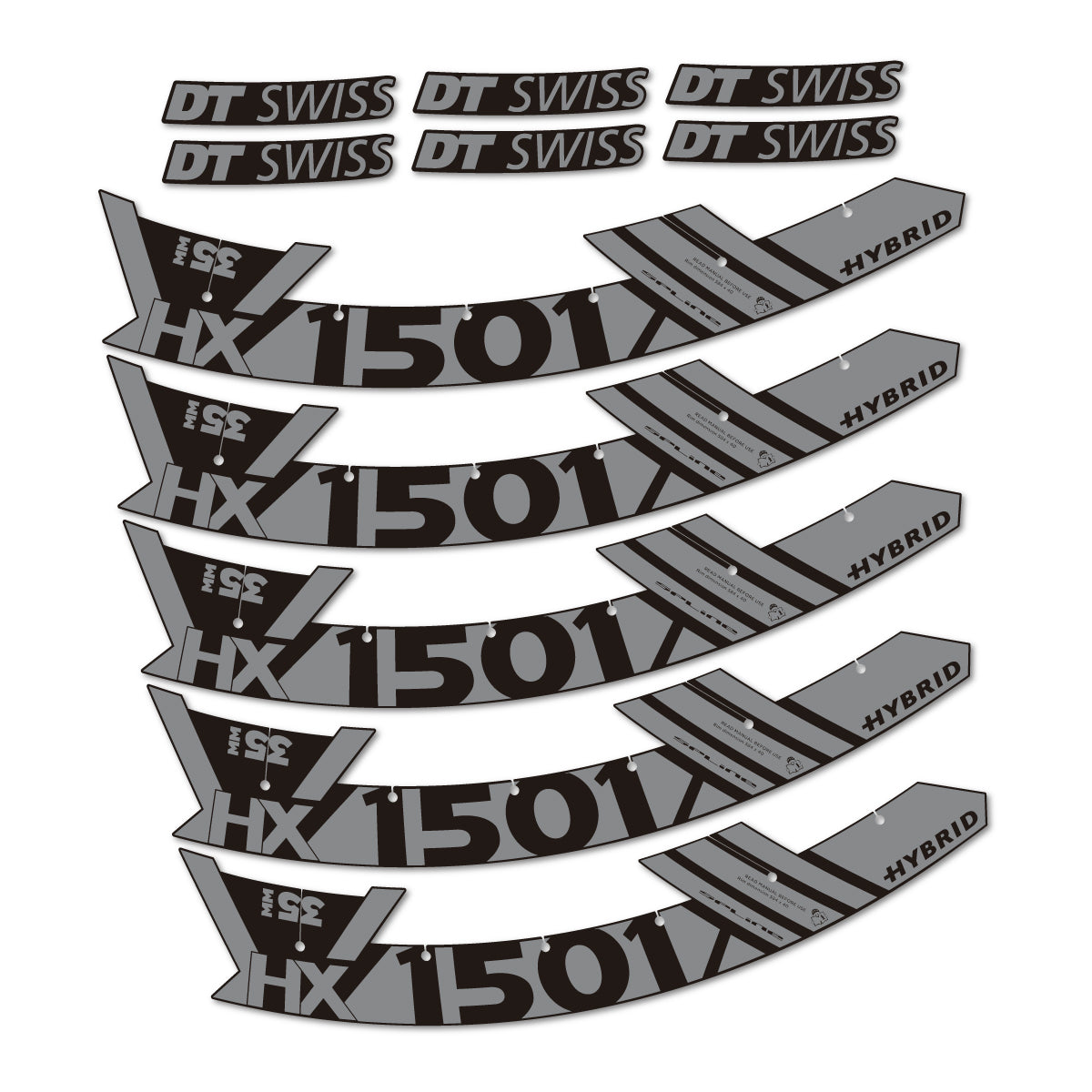 Stickers for DT Swiss HX1501 35 Hybrid, Mountain Wheel 29" vinyl decals - Traffic Grey