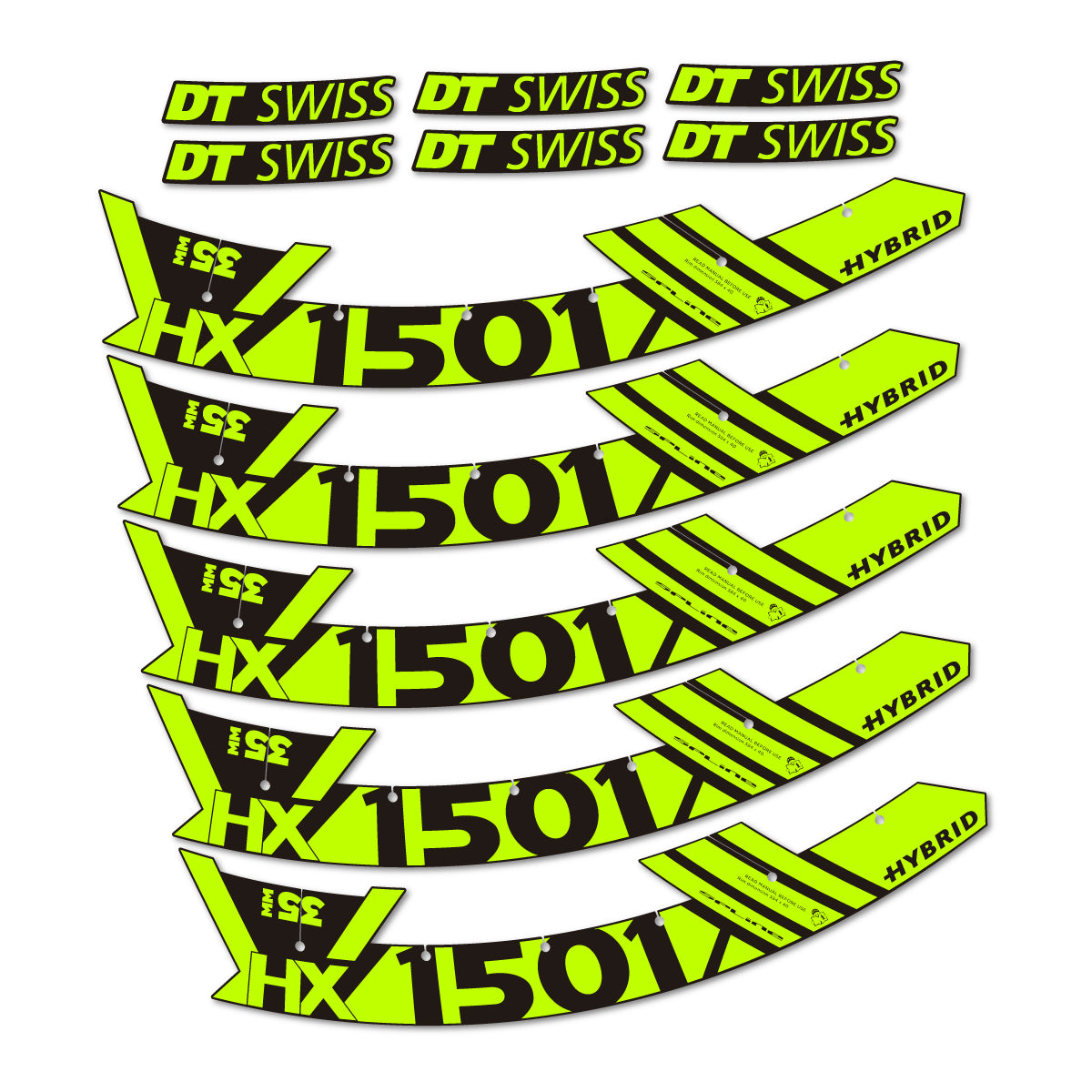 Stickers for DT Swiss HX1501 35 Hybrid, Mountain Wheel 29" vinyl decals - Lime Neon