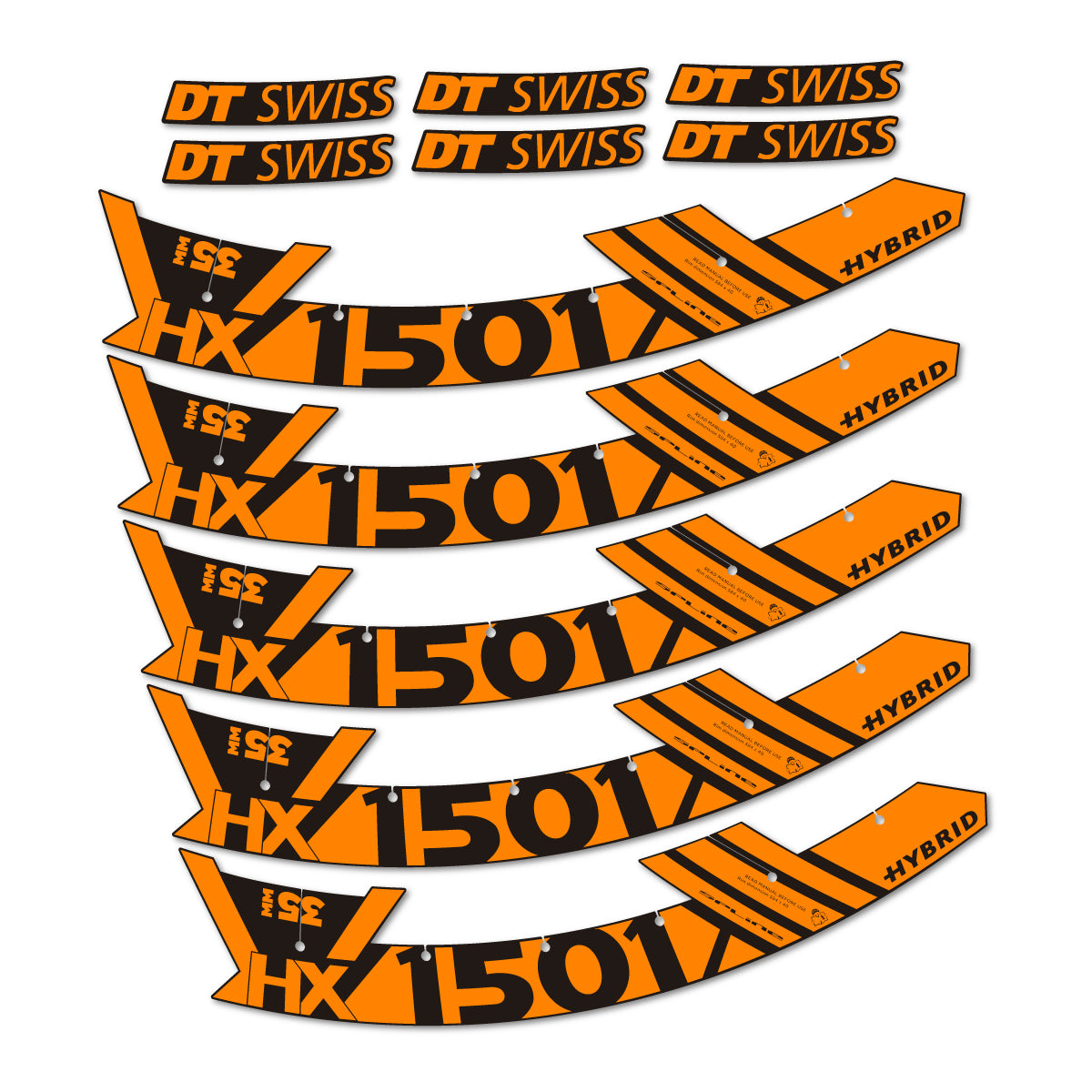 Stickers for DT Swiss HX1501 35 Hybrid, Mountain Wheel 29" vinyl decals - Light Neon Orange