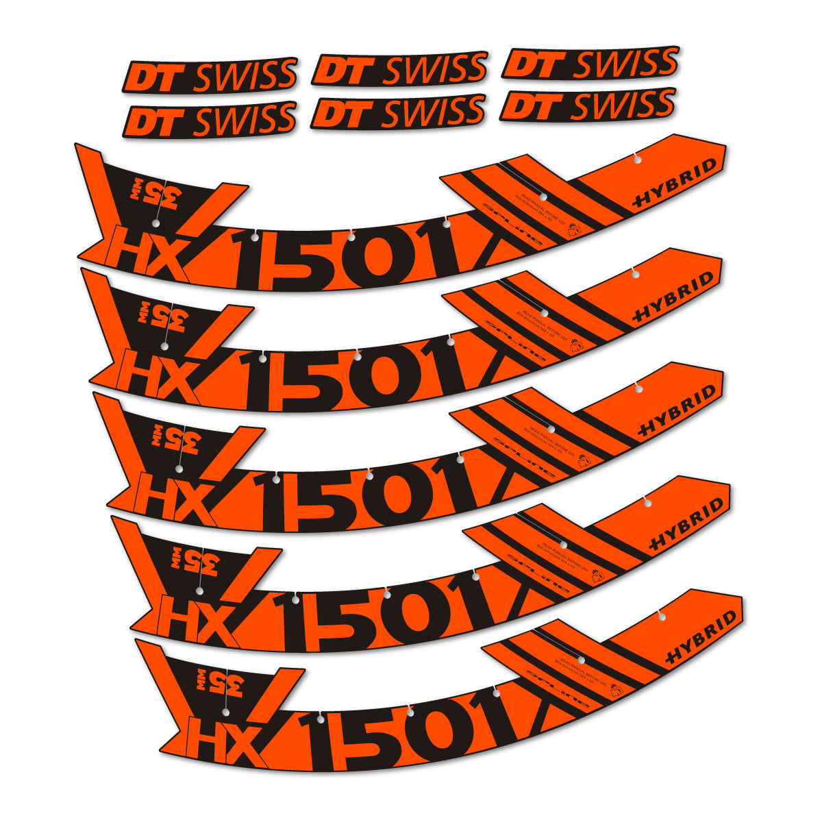 Stickers for DT Swiss HX1501 35 Hybrid, Mountain Wheel 29" vinyl decals - Orange Neon
