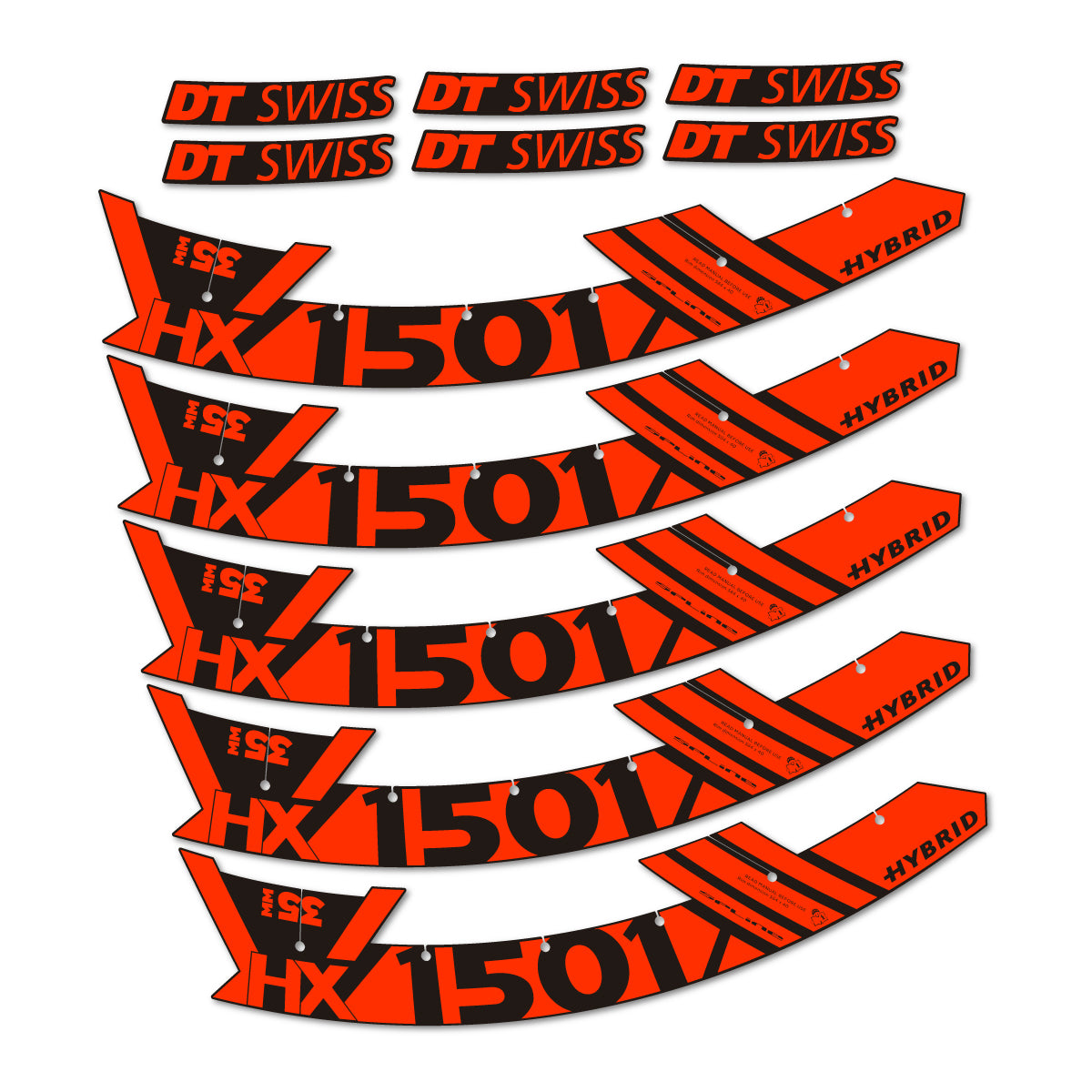Stickers for DT Swiss HX1501 35 Hybrid, Mountain Wheel 29" vinyl decals - Luminous Orange