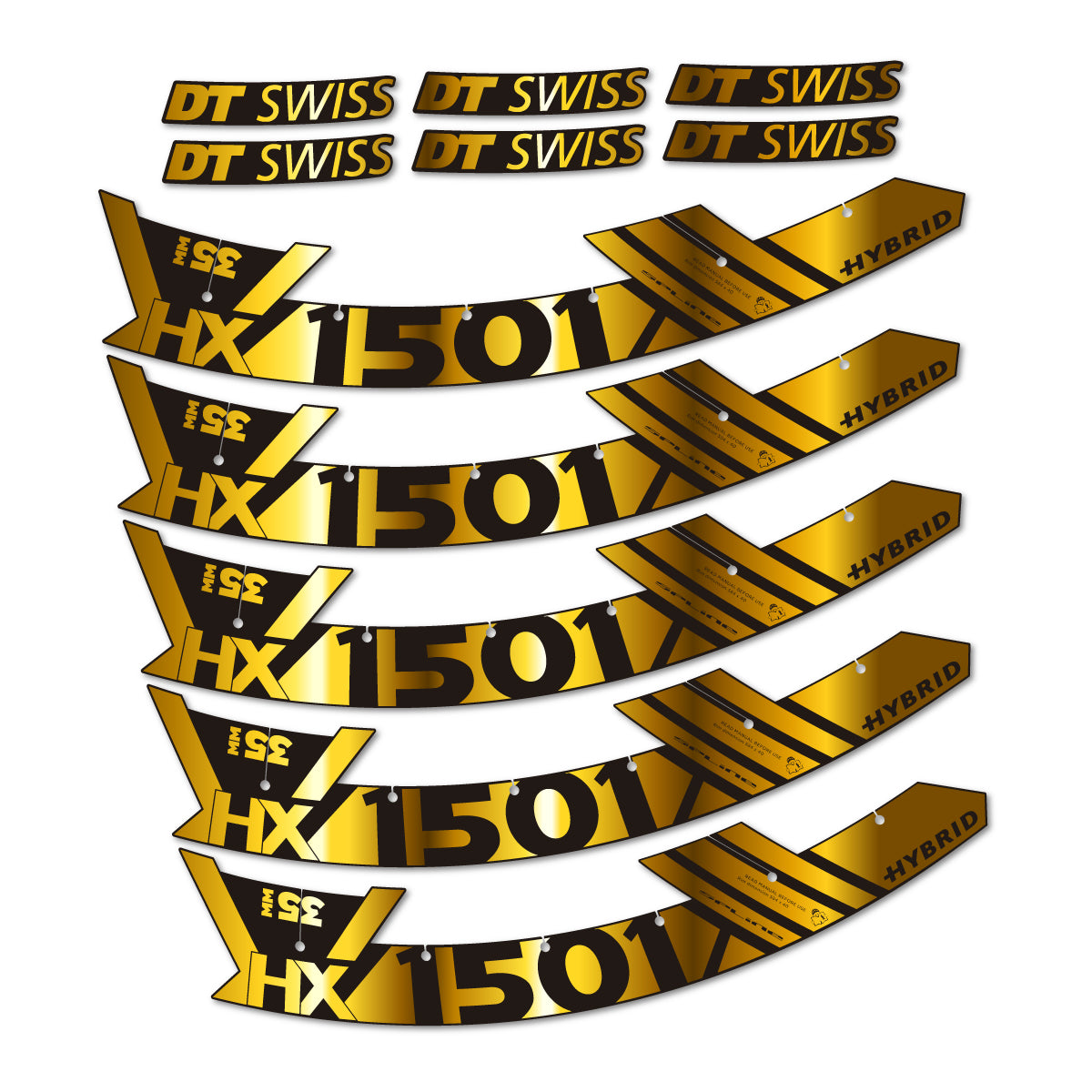 Stickers for DT Swiss HX1501 35 Hybrid, Mountain Wheel 29" vinyl decals - Chrome Gold