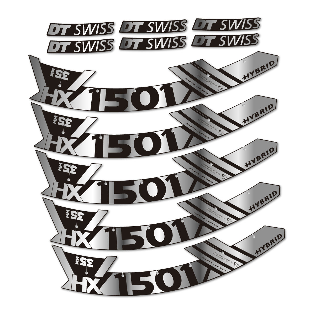 Stickers for DT Swiss HX1501 35 Hybrid, Mountain Wheel 29" vinyl decals - Chrome Silver