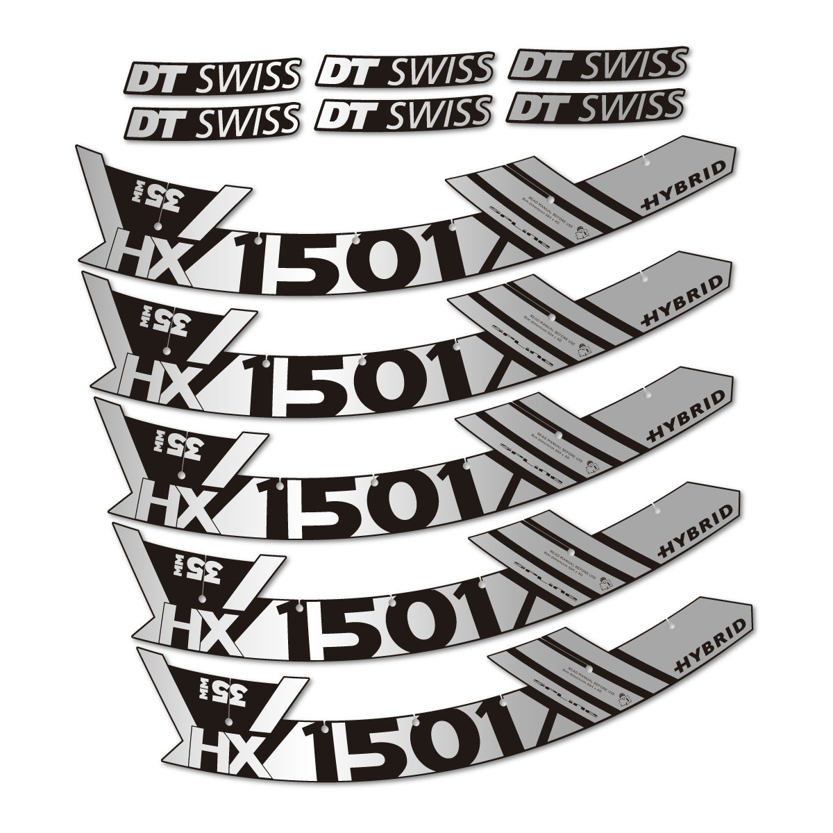 Stickers for DT Swiss HX1501 35 Hybrid, Mountain Wheel 29" vinyl decals - Light Silver