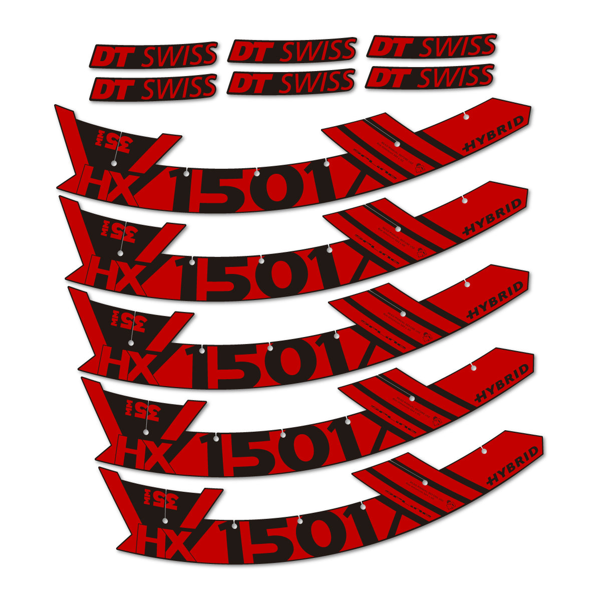 Stickers for DT Swiss HX1501 35 Hybrid, Mountain Wheel 29" vinyl decals - Medium Red
