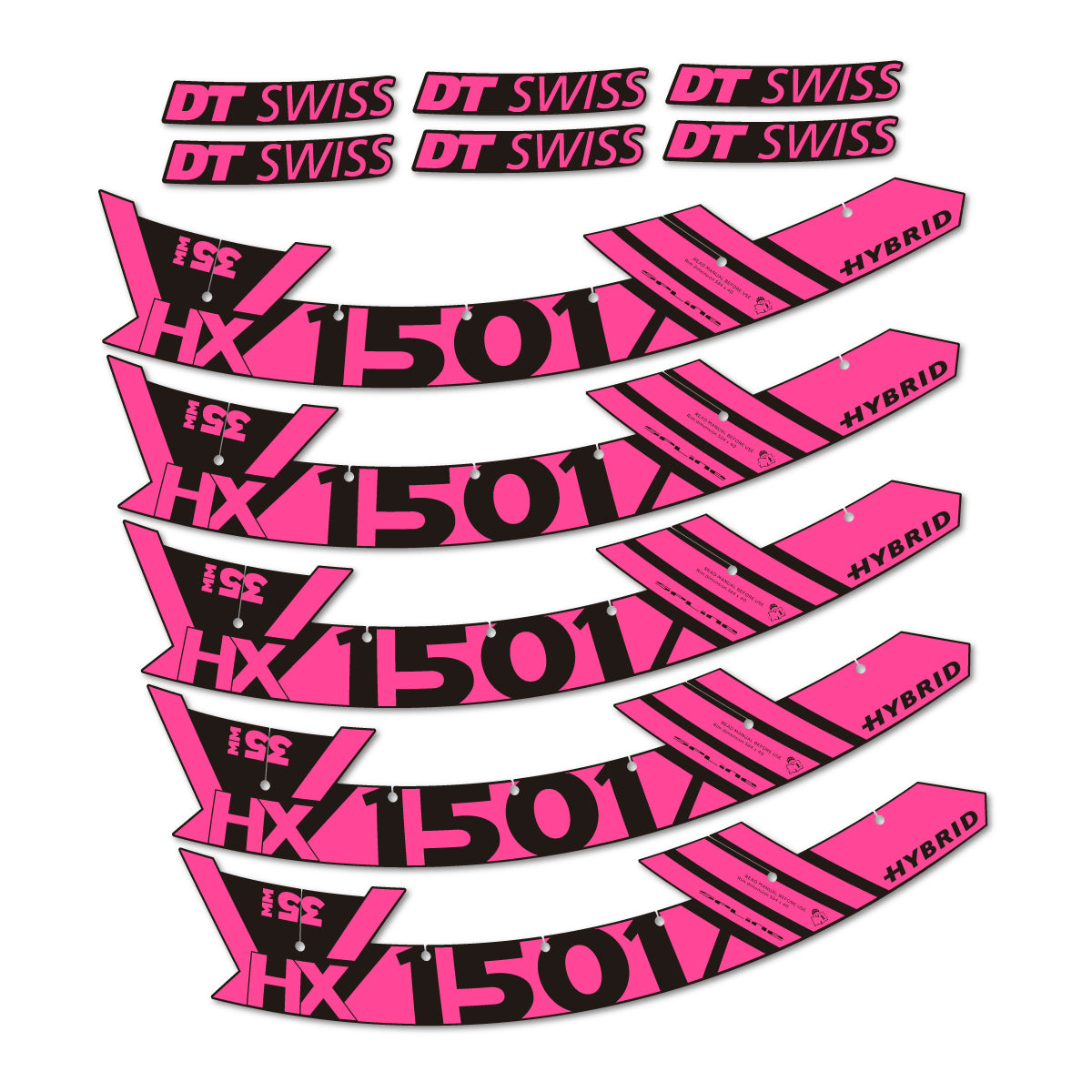 Stickers for DT Swiss HX1501 35 Hybrid, Mountain Wheel 29" vinyl decals - Bubblegum Pink