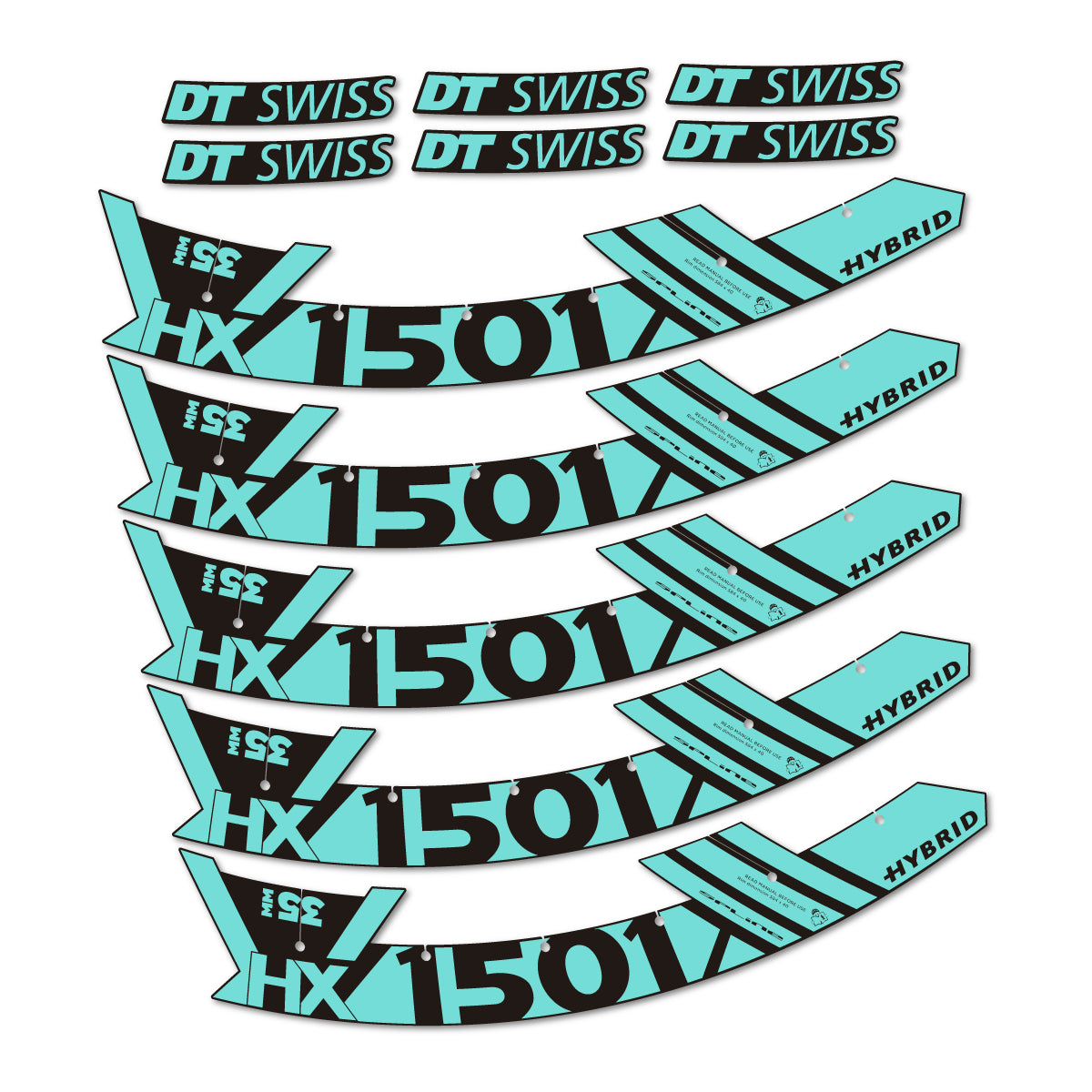 Stickers for DT Swiss HX1501 35 Hybrid, Mountain Wheel 29" vinyl decals - Blue Green