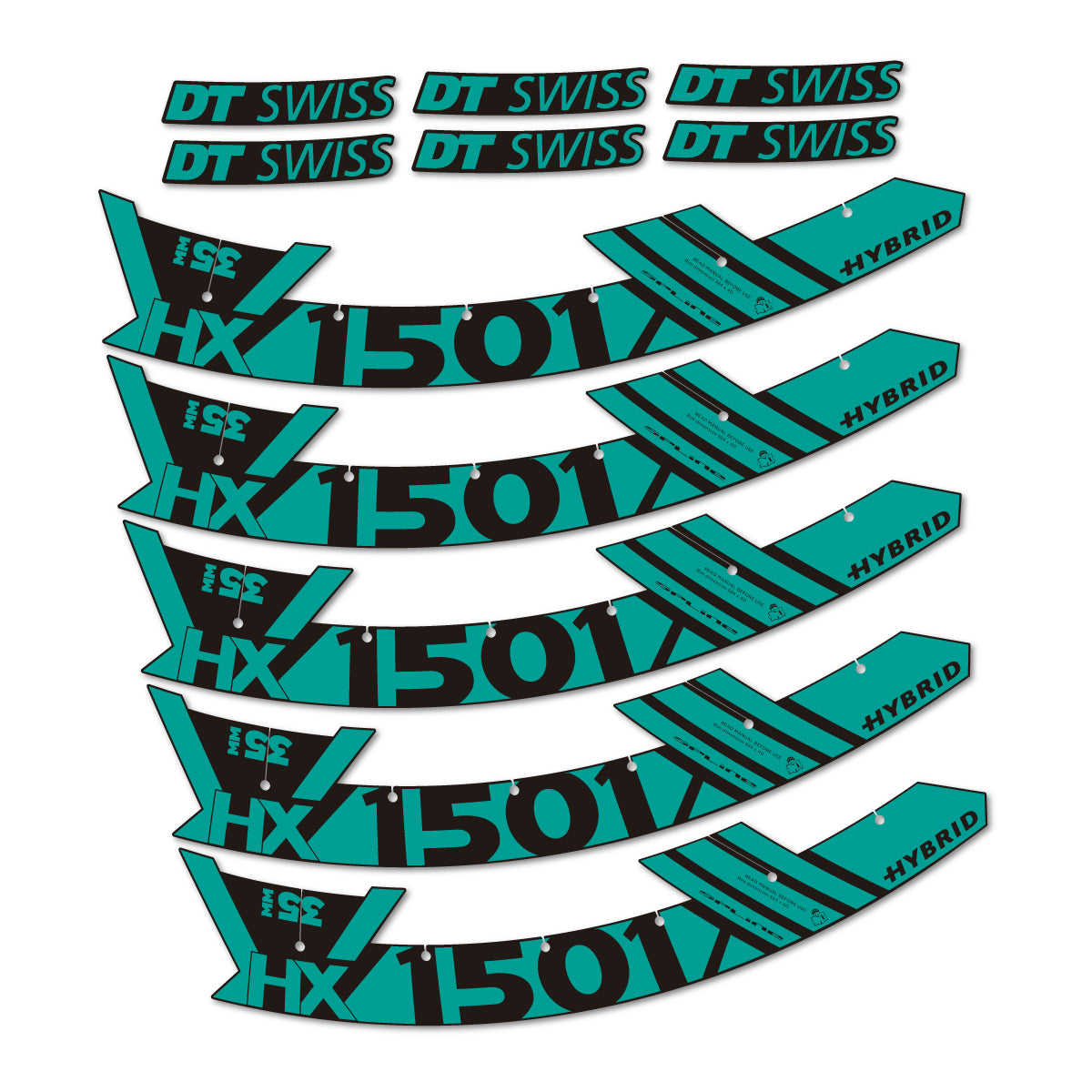 Stickers for DT Swiss HX1501 35 Hybrid, Mountain Wheel 29" vinyl decals - Petrol Turquoise