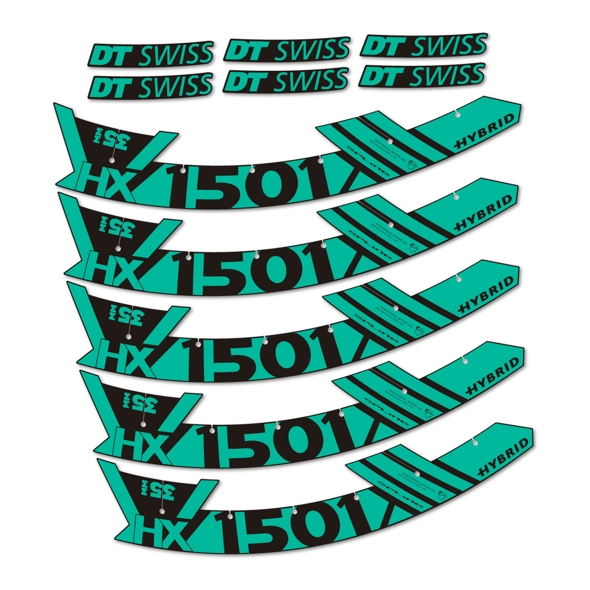 Stickers for DT Swiss HX1501 35 Hybrid, Mountain Wheel 29" vinyl decals - Green Turquoise