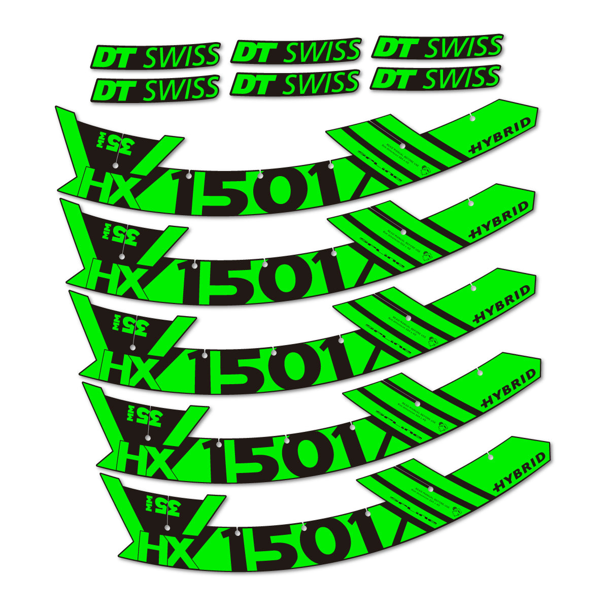 Stickers for DT Swiss HX1501 35 Hybrid, Mountain Wheel 29" vinyl decals - Neon Green