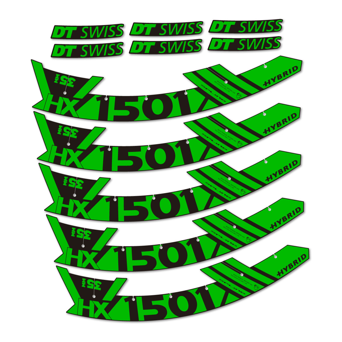 Stickers for DT Swiss HX1501 35 Hybrid, Mountain Wheel 29" vinyl decals - Grass Green