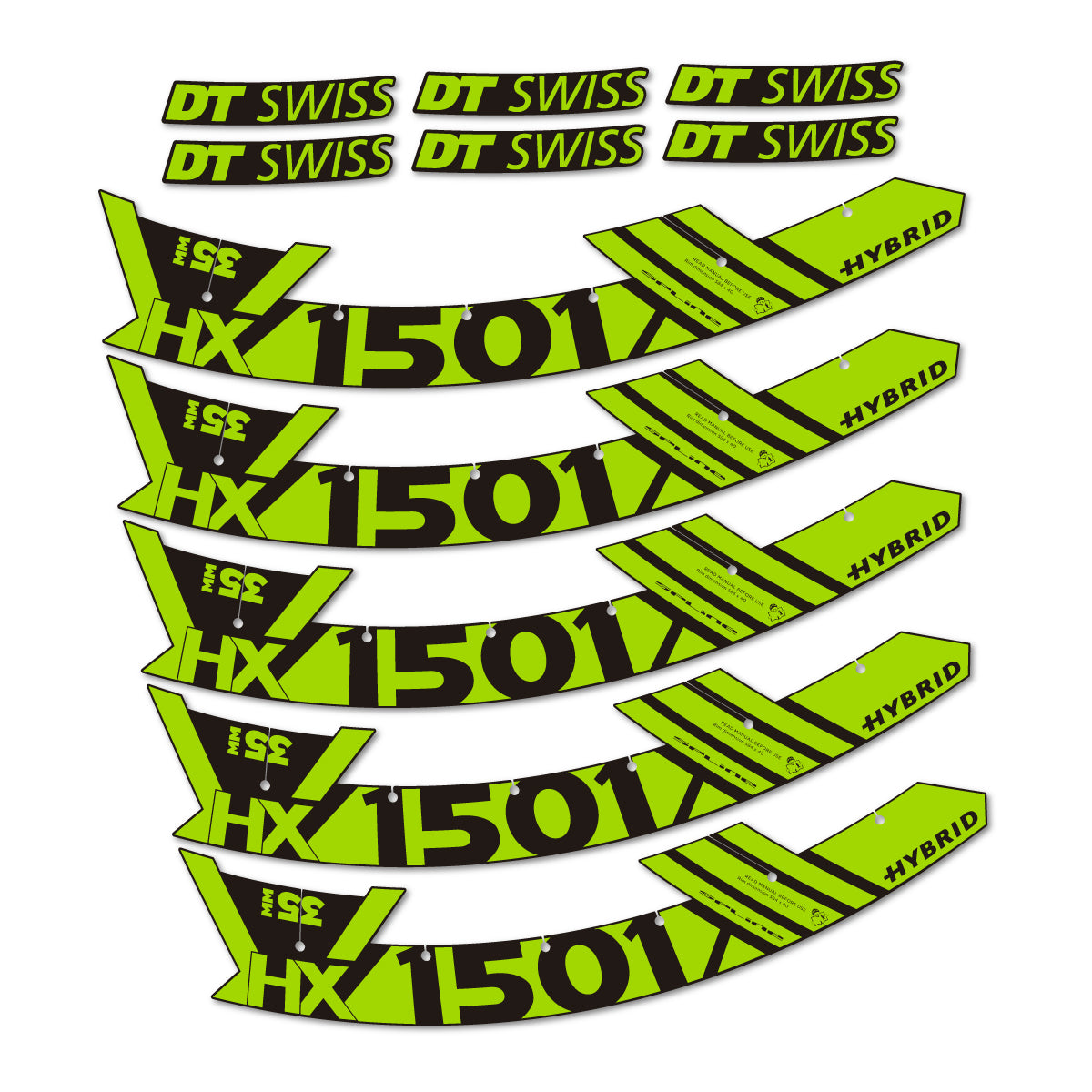 Stickers for DT Swiss HX1501 35 Hybrid, Mountain Wheel 29" vinyl decals - Lime Green