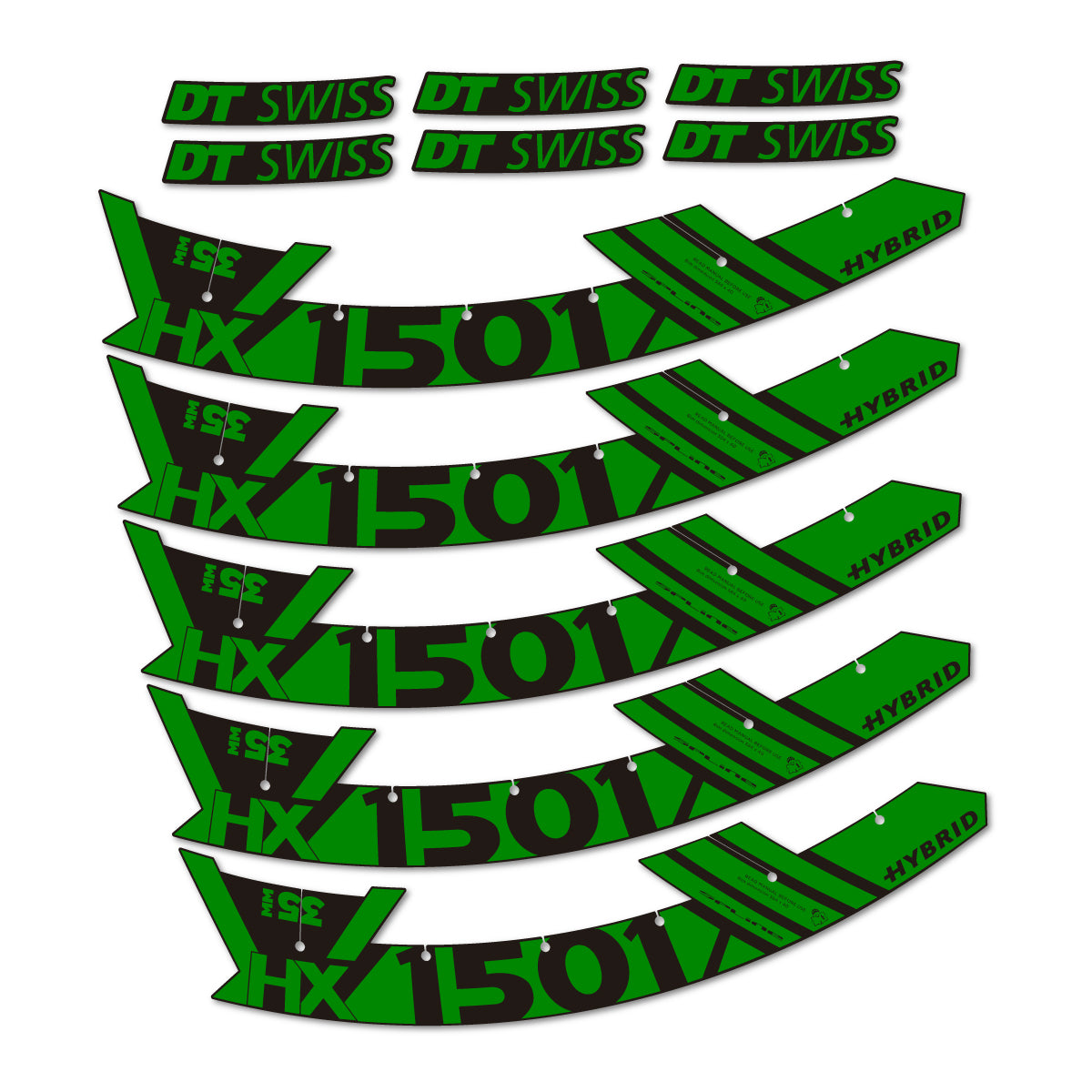 Stickers for DT Swiss HX1501 35 Hybrid, Mountain Wheel 29" vinyl decals - Medium Green