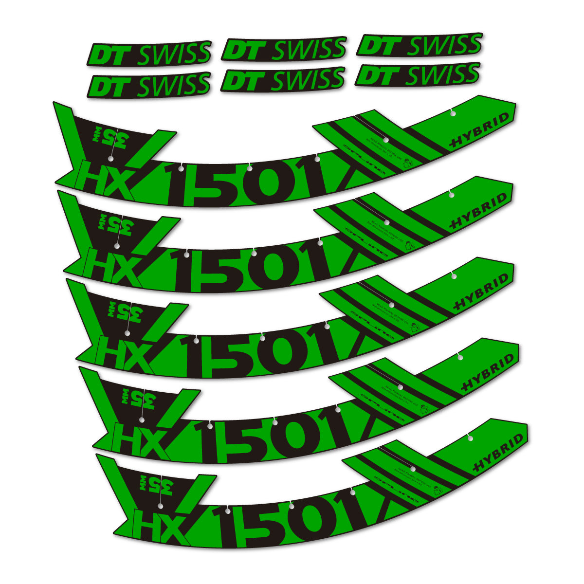 Stickers for DT Swiss HX1501 35 Hybrid, Mountain Wheel 29" vinyl decals - Green