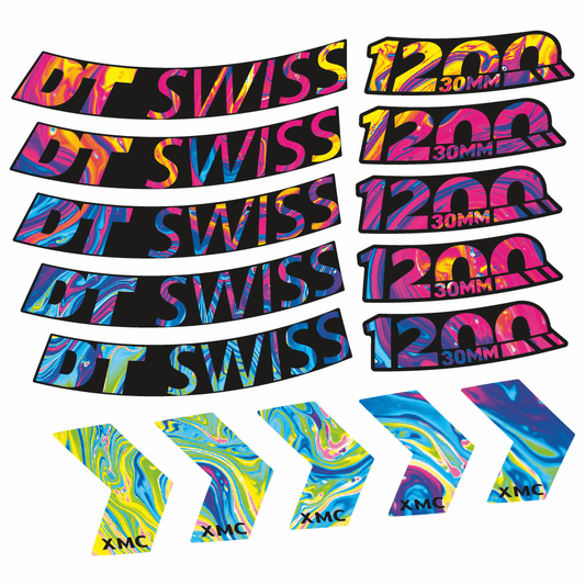 Psychedelic Rainbow decal for DT Swiss XMC 1200 Spine 30 MTB wheel 29" – bike sticker vinyl