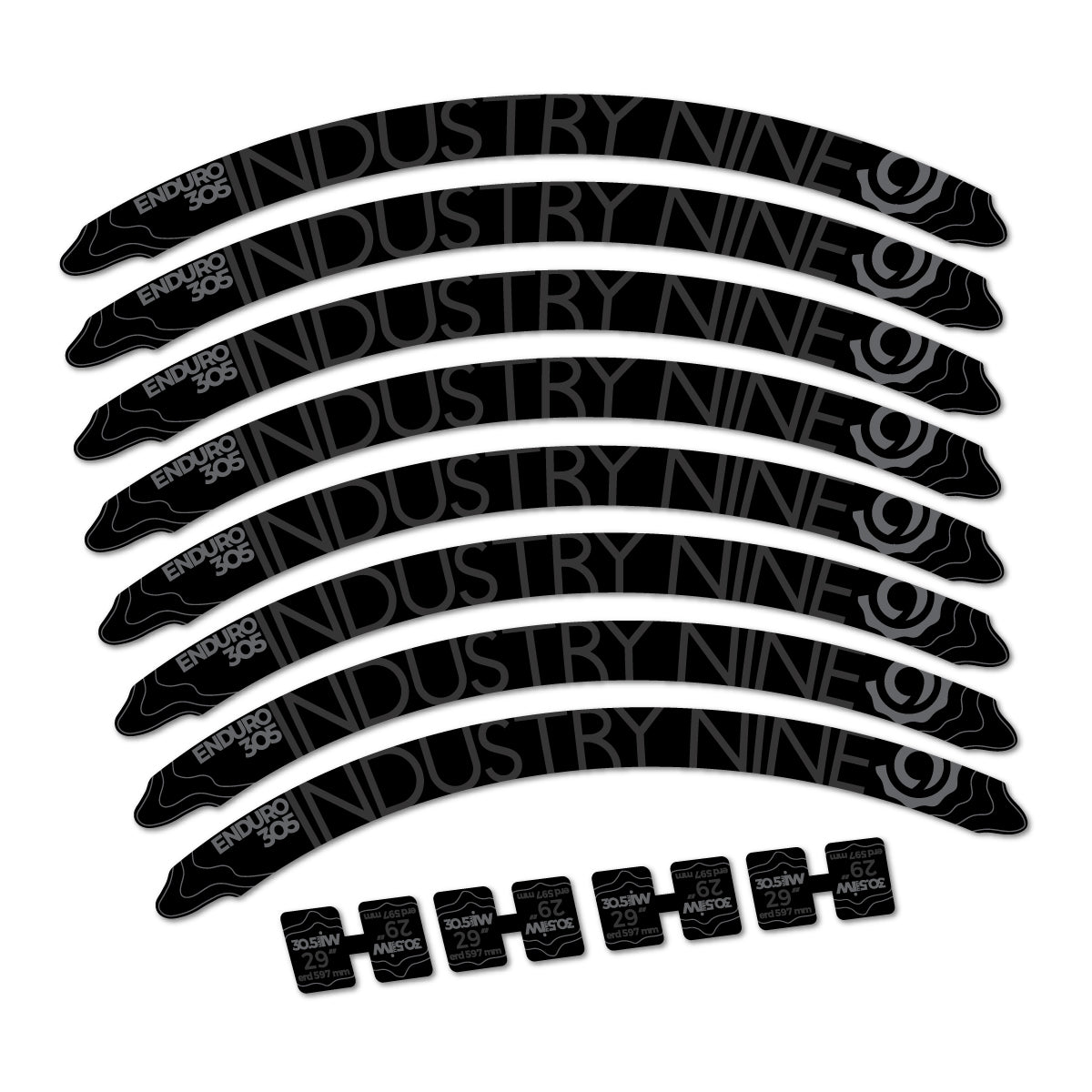 Compatible Stickers for Industry Nine Enduro 305 2018, Mountain Wheel 29" vinyl decals - Very Dark Grey