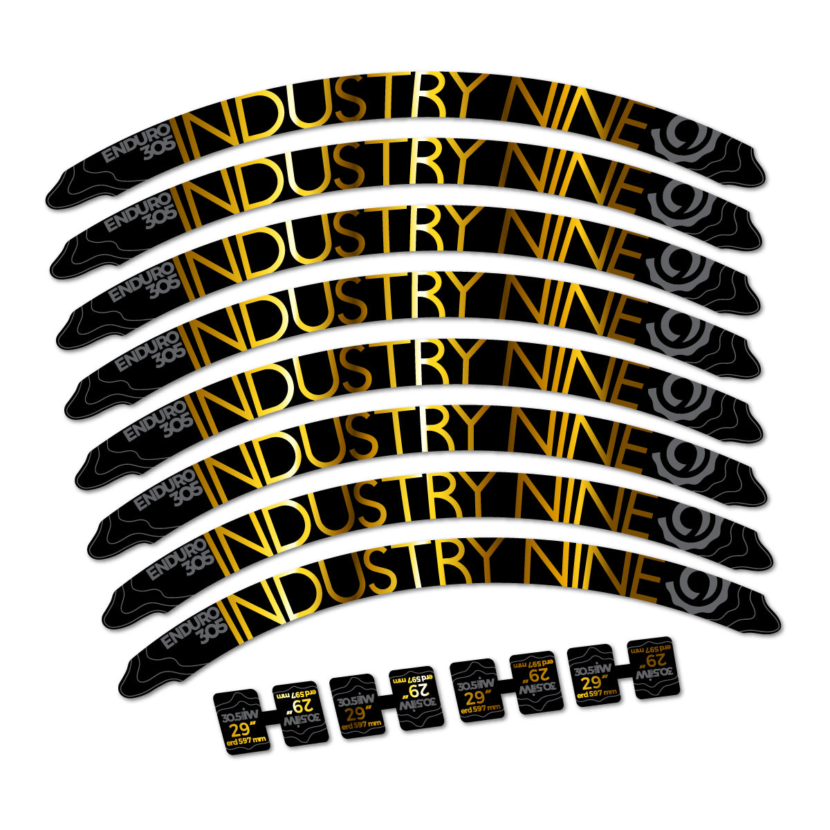 Compatible Stickers for Industry Nine Enduro 305 2018, Mountain Wheel 29" vinyl decals - Chrome Gold