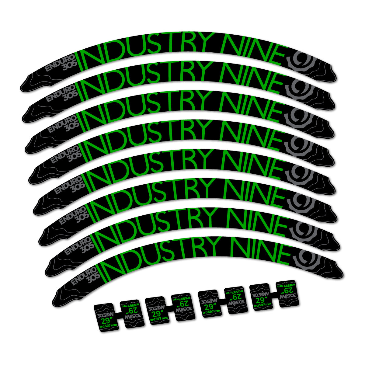 Compatible Stickers for Industry Nine Enduro 305 2018, Mountain Wheel 29" vinyl decals - Green