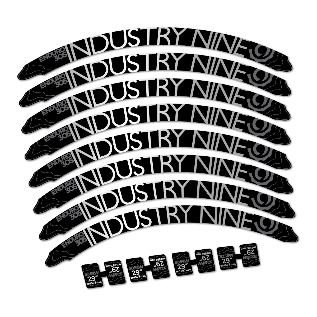 Compatible Stickers for Industry Nine Enduro 305 2018, Mountain Wheel 29" vinyl decals - Light Silver