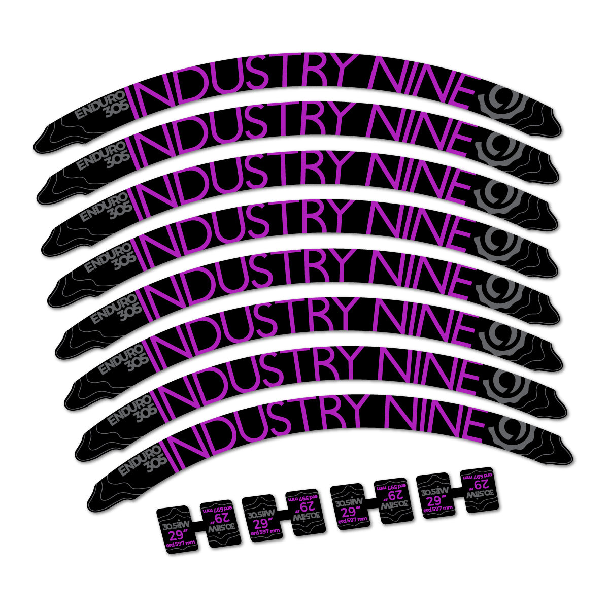 Compatible Stickers for Industry Nine Enduro 305 2018, Mountain Wheel 29" vinyl decals - Violet Pink