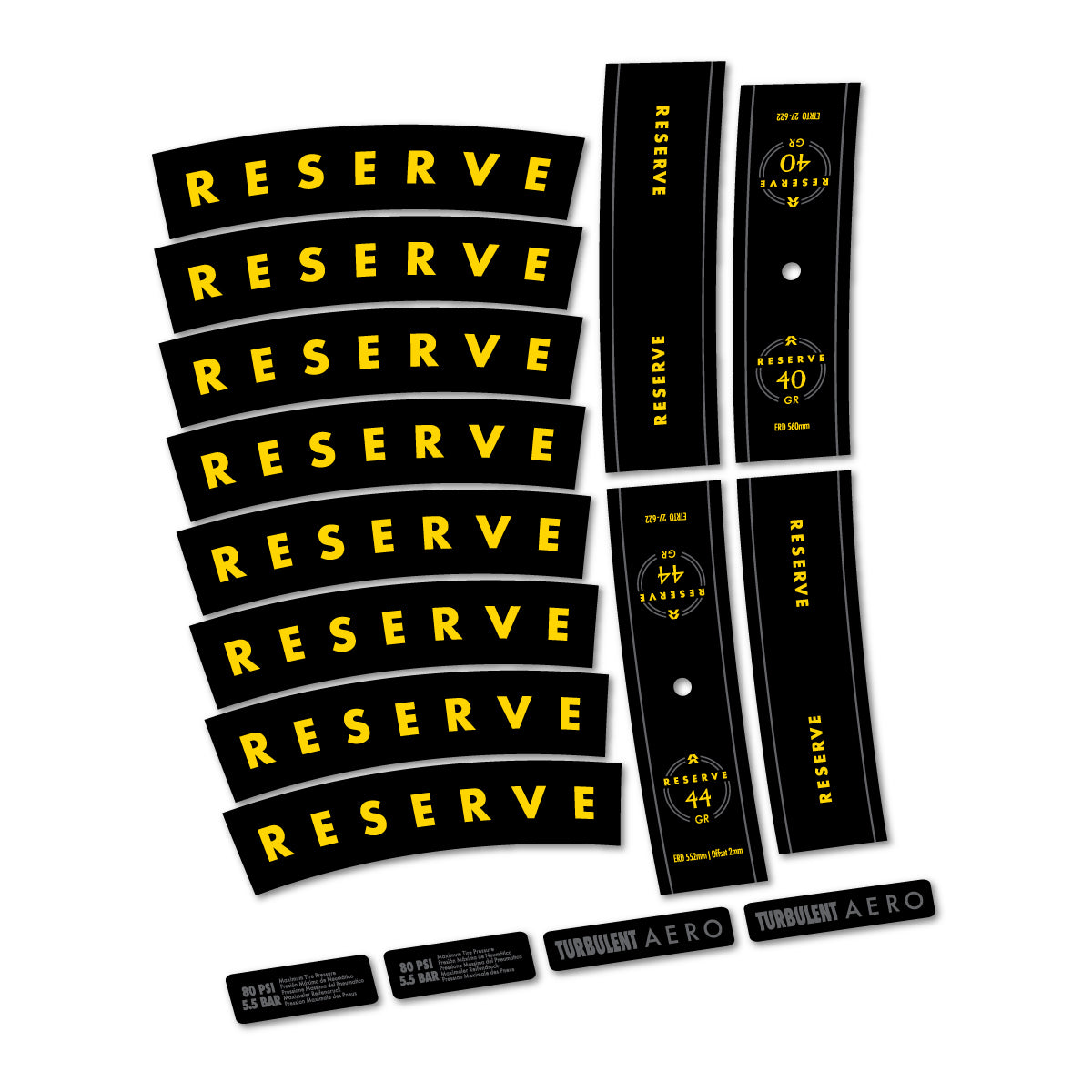 Compatible Stickers for Reserve 40/44 GR 2024-2026, Mountain Wheel 29" vinyl decals - Banana Yellow