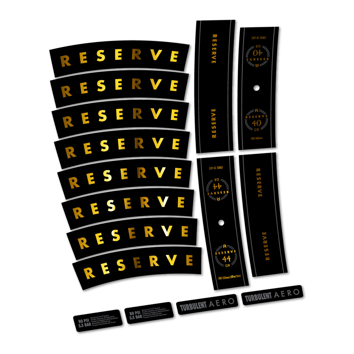 Compatible Stickers for Reserve 40/44 GR 2024-2026, Mountain Wheel 29" vinyl decals - Chrome Gold