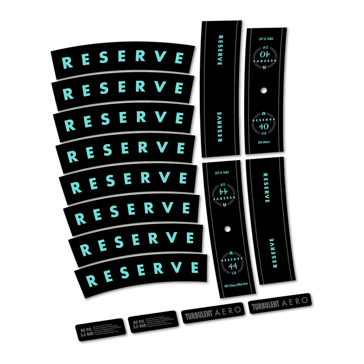 Compatible Stickers for Reserve 40/44 GR 2024-2026, Mountain Wheel 29" vinyl decals - Blue Green