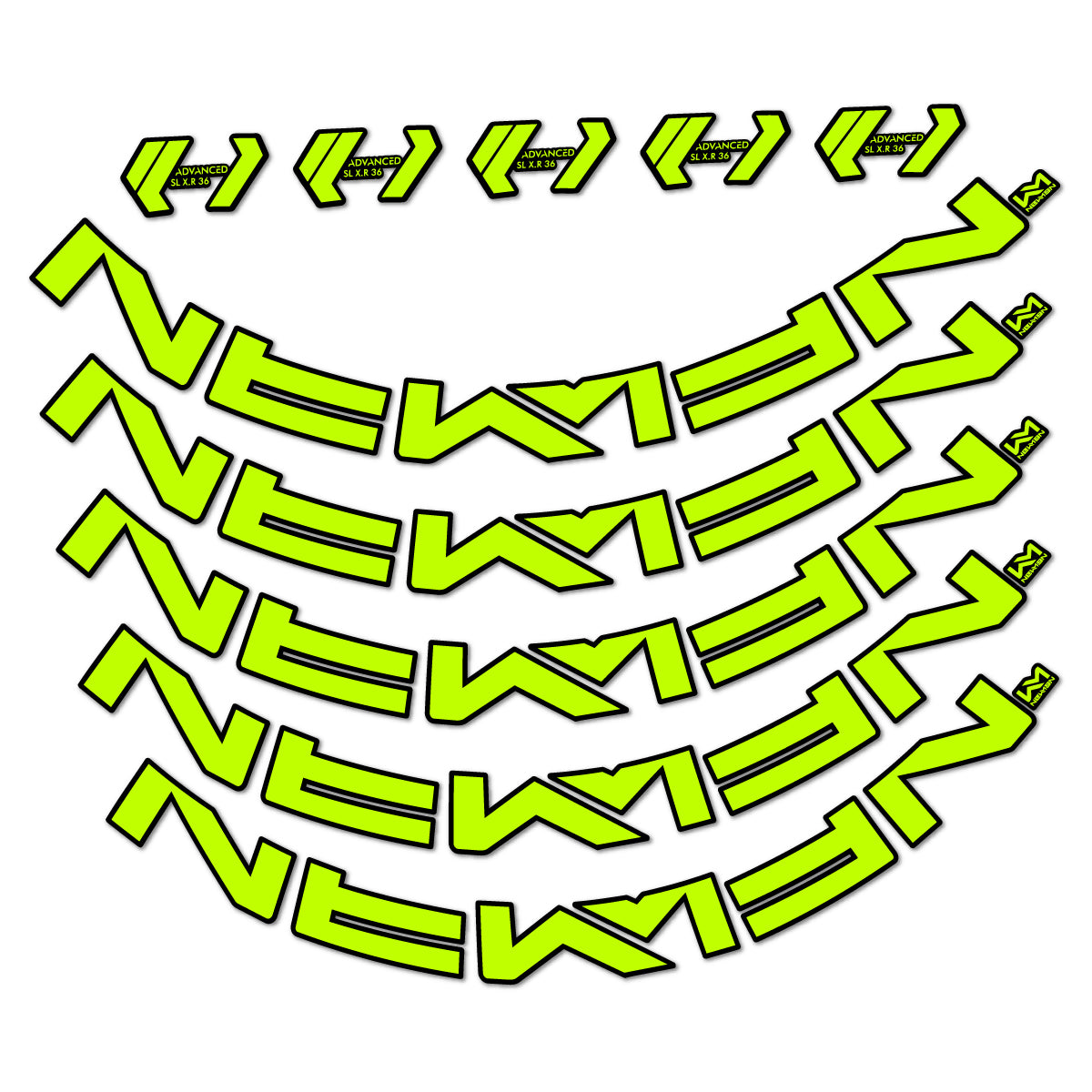 Stickers for Newmen Advanced SL XR36 Vonoa, Road Wheel 36 mm vinyl decals - Lime Neon