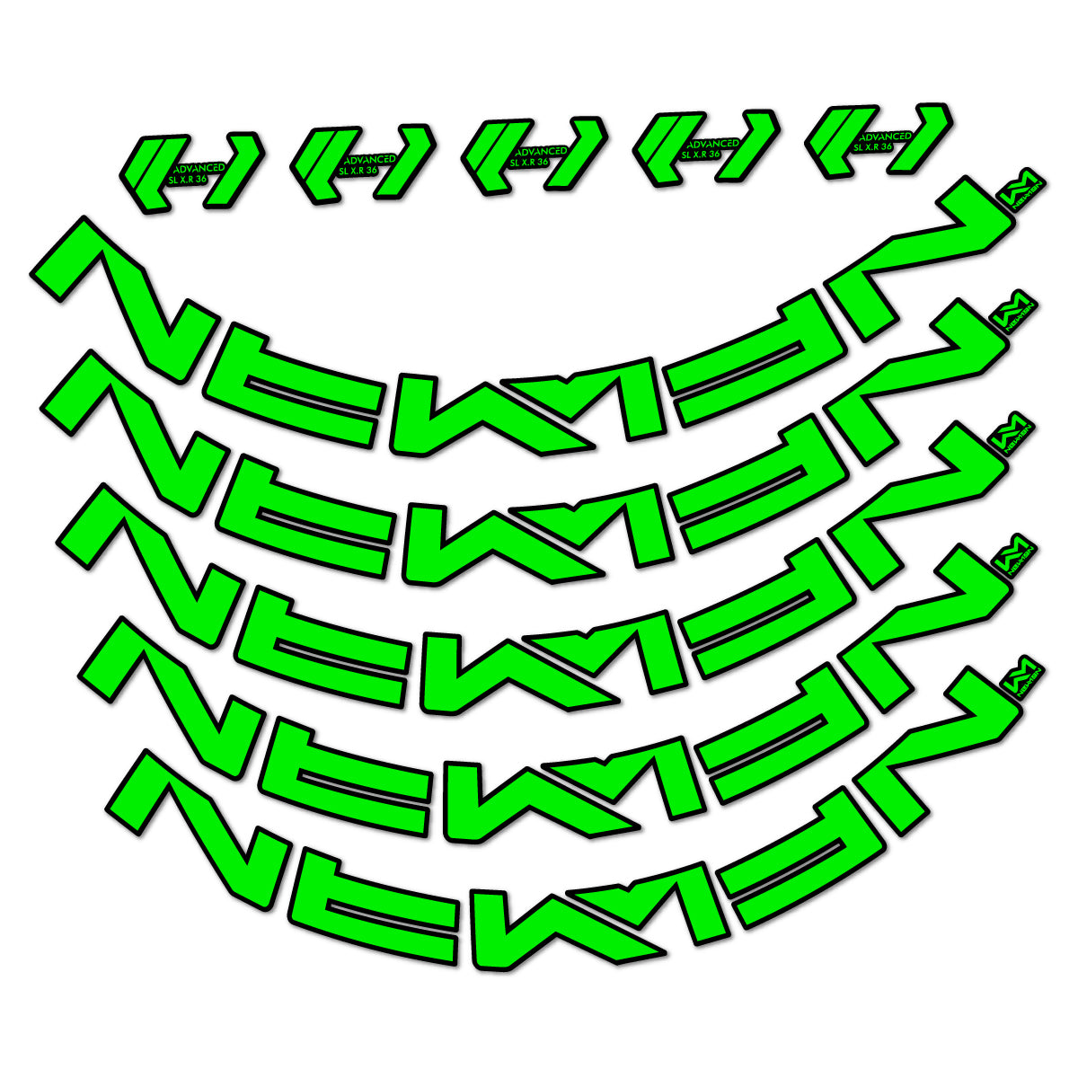 Stickers for Newmen Advanced SL XR36 Vonoa, Road Wheel 36 mm vinyl decals - Neon Green
