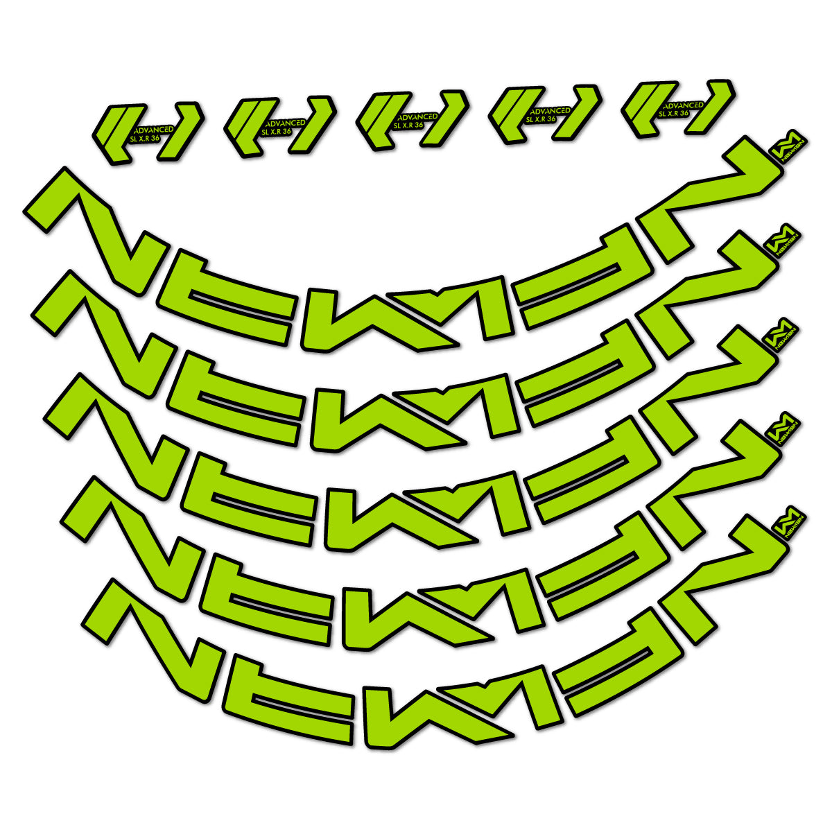 Stickers for Newmen Advanced SL XR36 Vonoa, Road Wheel 36 mm vinyl decals - Lime Green