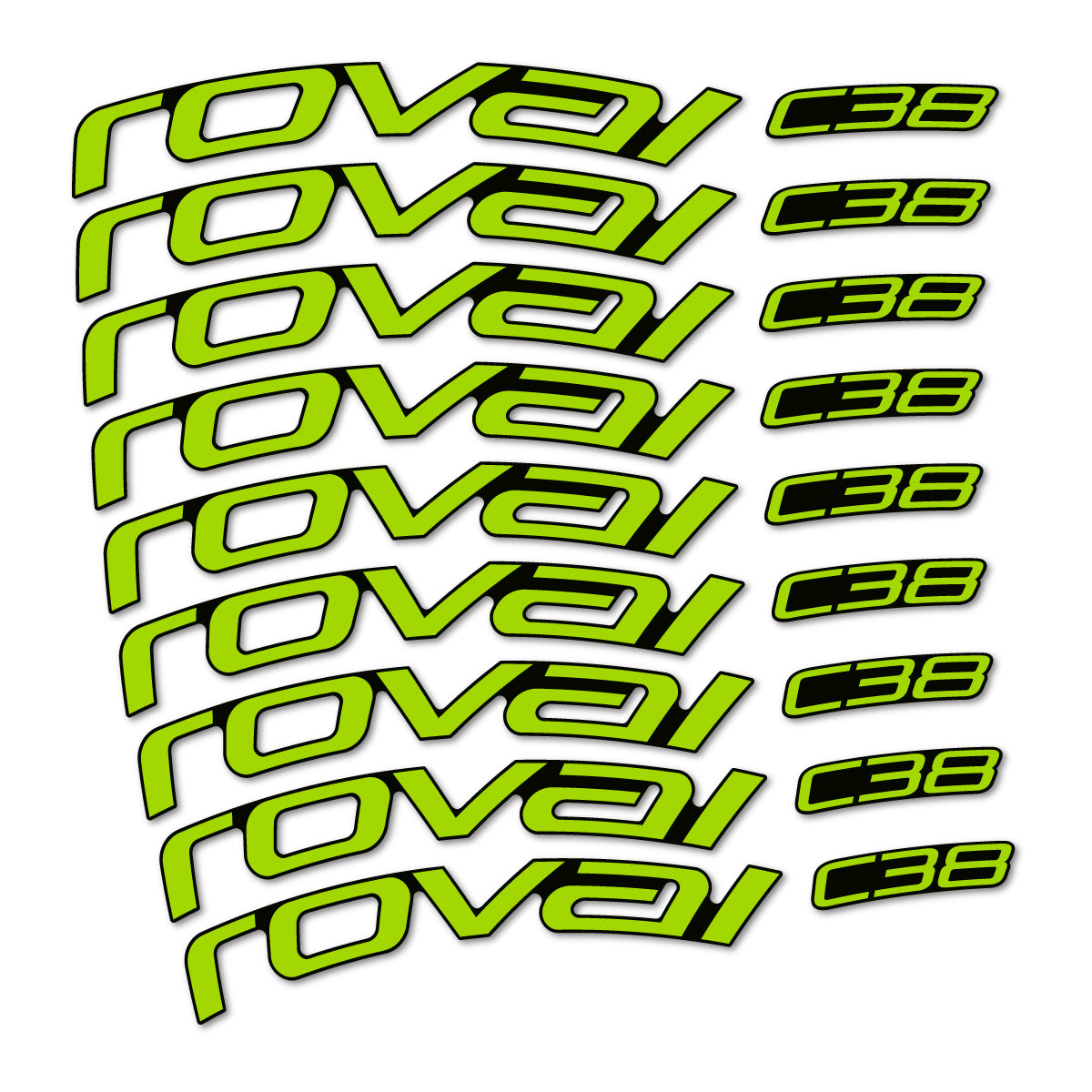 Stickers for Roval C38, Road Wheel 38mm vinyl decals - Lime Green