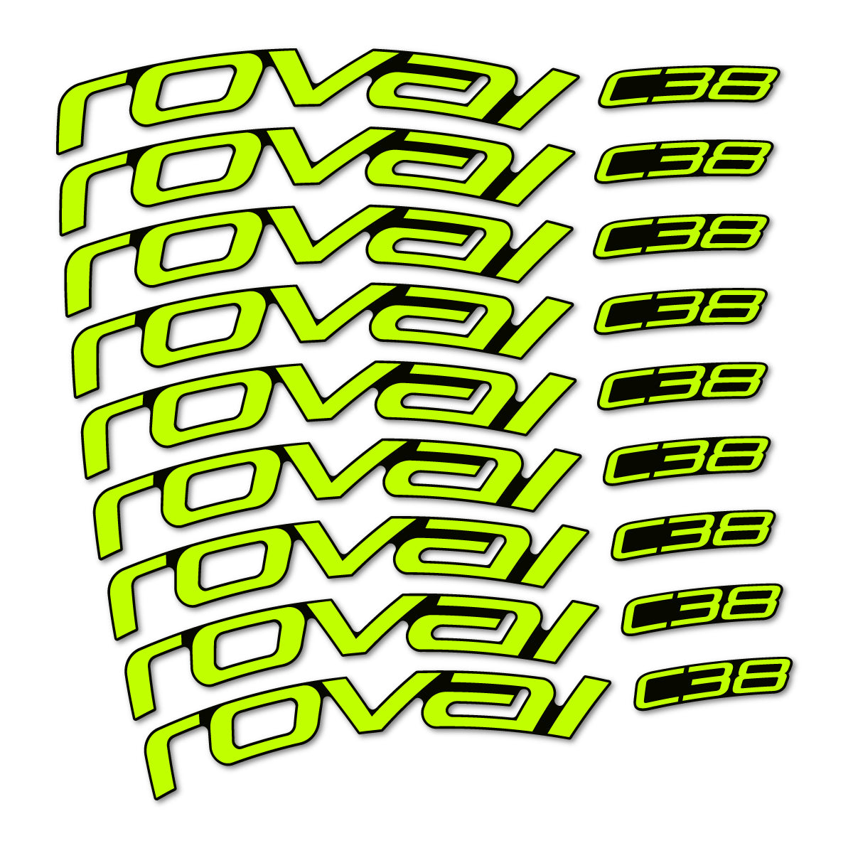 Stickers for Roval C38, Road Wheel 38mm vinyl decals - Lime Neon