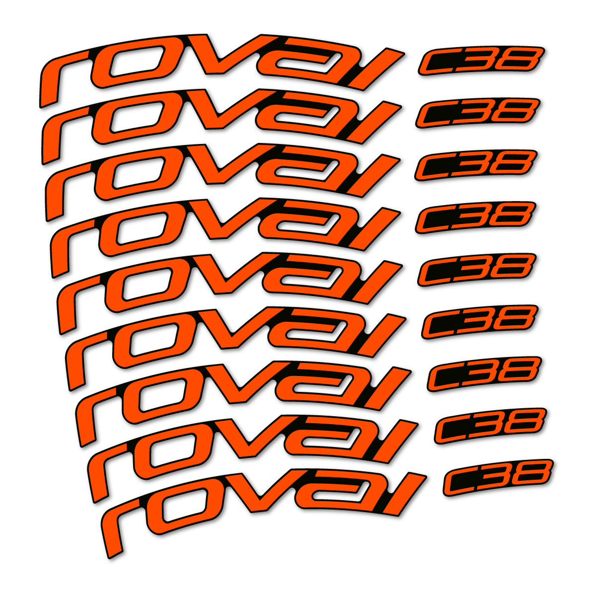 Stickers for Roval C38, Road Wheel 38mm vinyl decals - Orange Neon