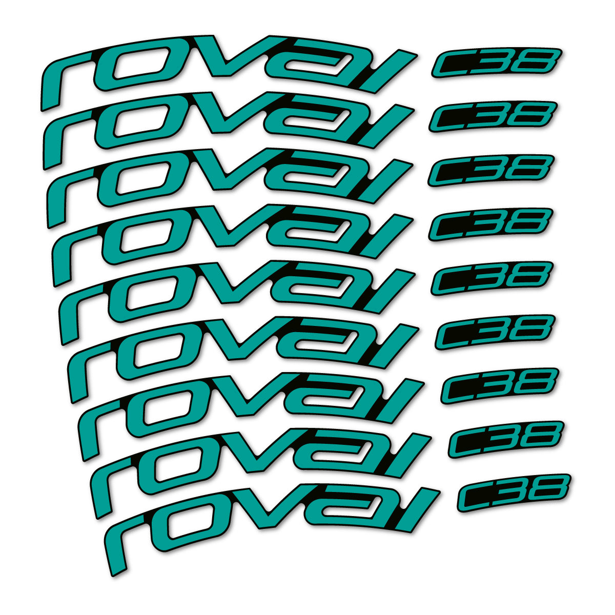 Stickers for Roval C38, Road Wheel 38mm vinyl decals - Petrol Turquoise