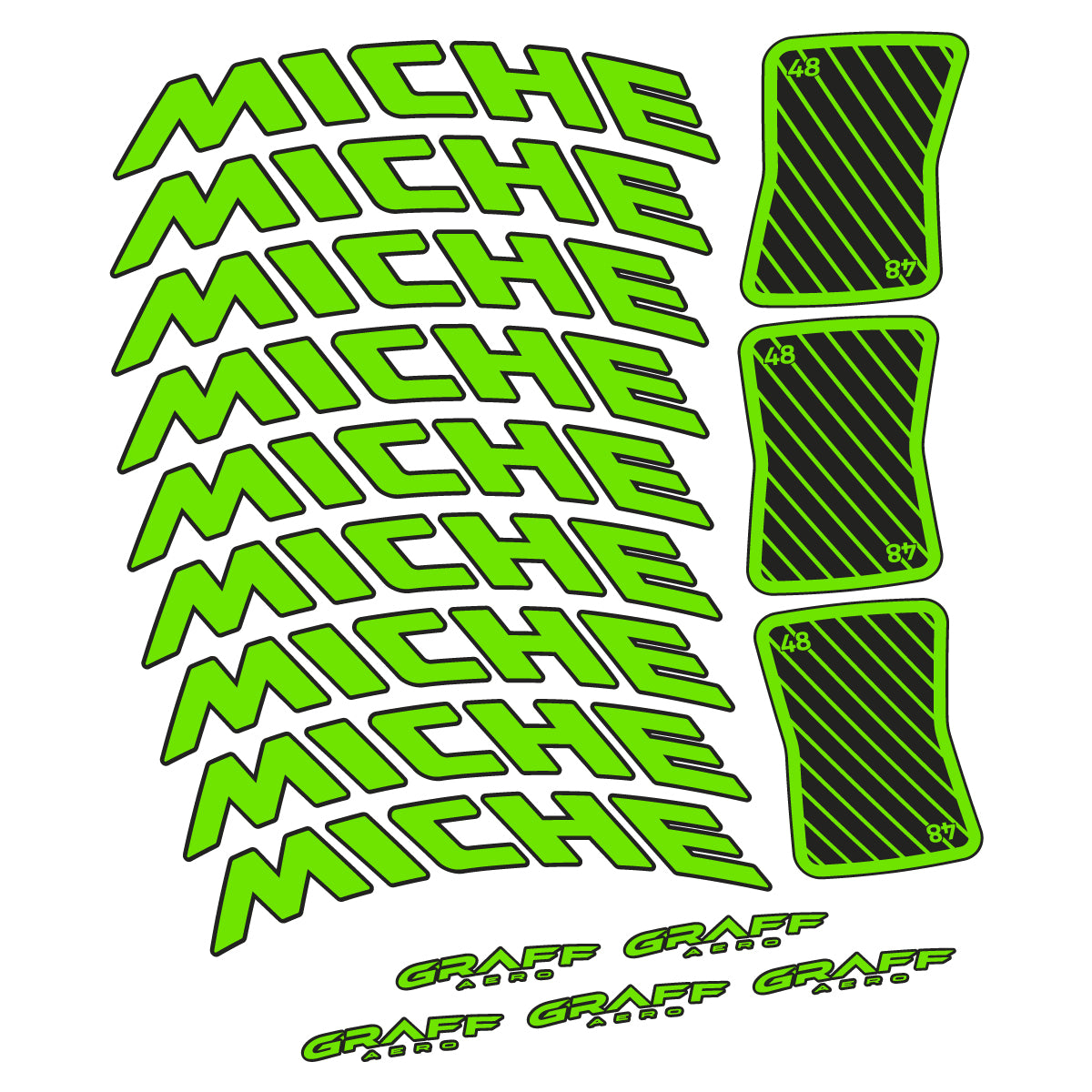 Compatible Stickers for Miche Graff Aero 48, Road Wheel 48mm vinyl decals - Apple Green