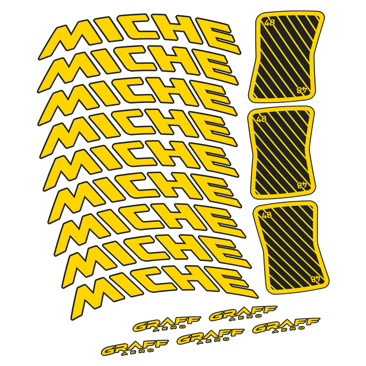 Compatible Stickers for Miche Graff Aero 48, Road Wheel 48mm vinyl decals - Banana Yellow