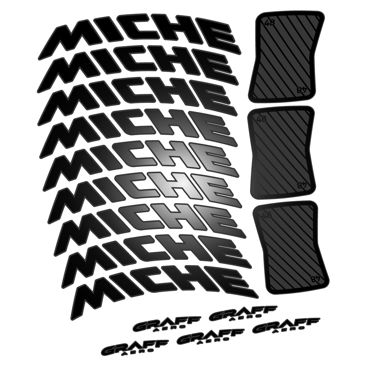 Compatible Stickers for Miche Graff Aero 48, Road Wheel 48mm vinyl decals - Black