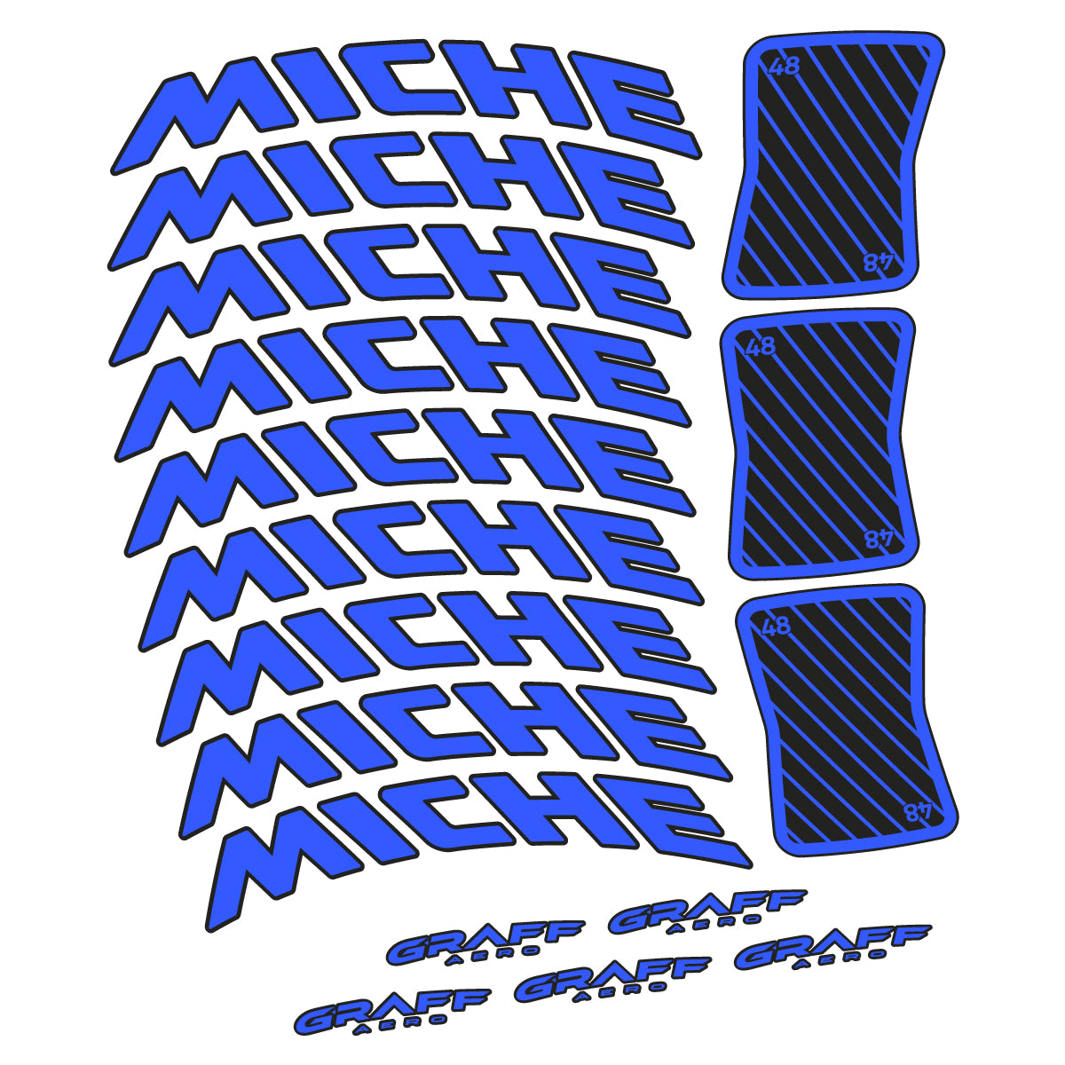Compatible Stickers for Miche Graff Aero 48, Road Wheel 48mm vinyl decals - Medium Blue