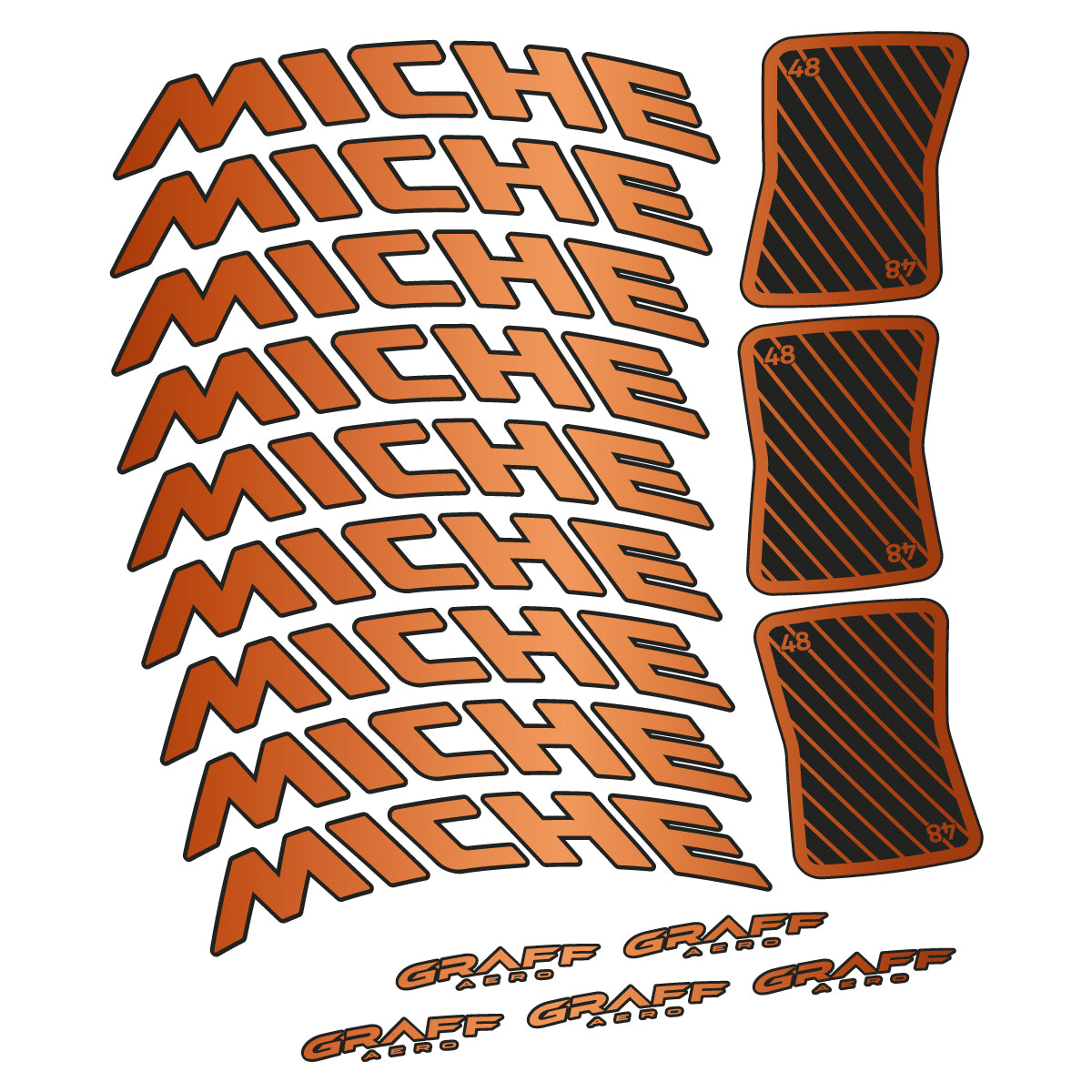 Compatible Stickers for Miche Graff Aero 48, Road Wheel 48mm vinyl decals - Bronze