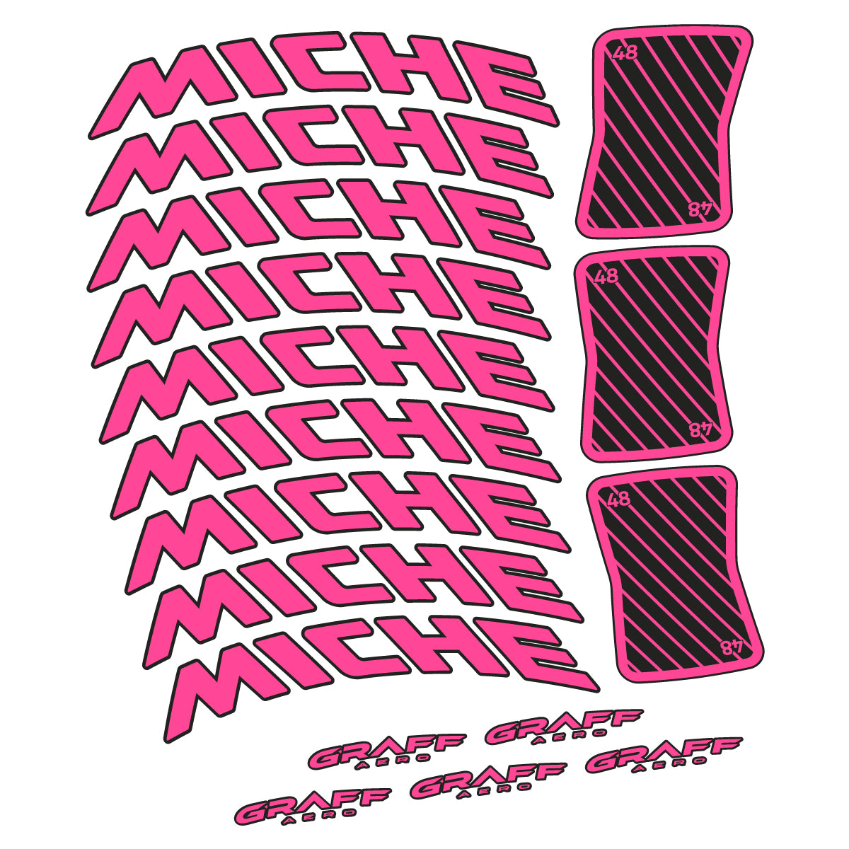 Compatible Stickers for Miche Graff Aero 48, Road Wheel 48mm vinyl decals - Bubblegum Pink
