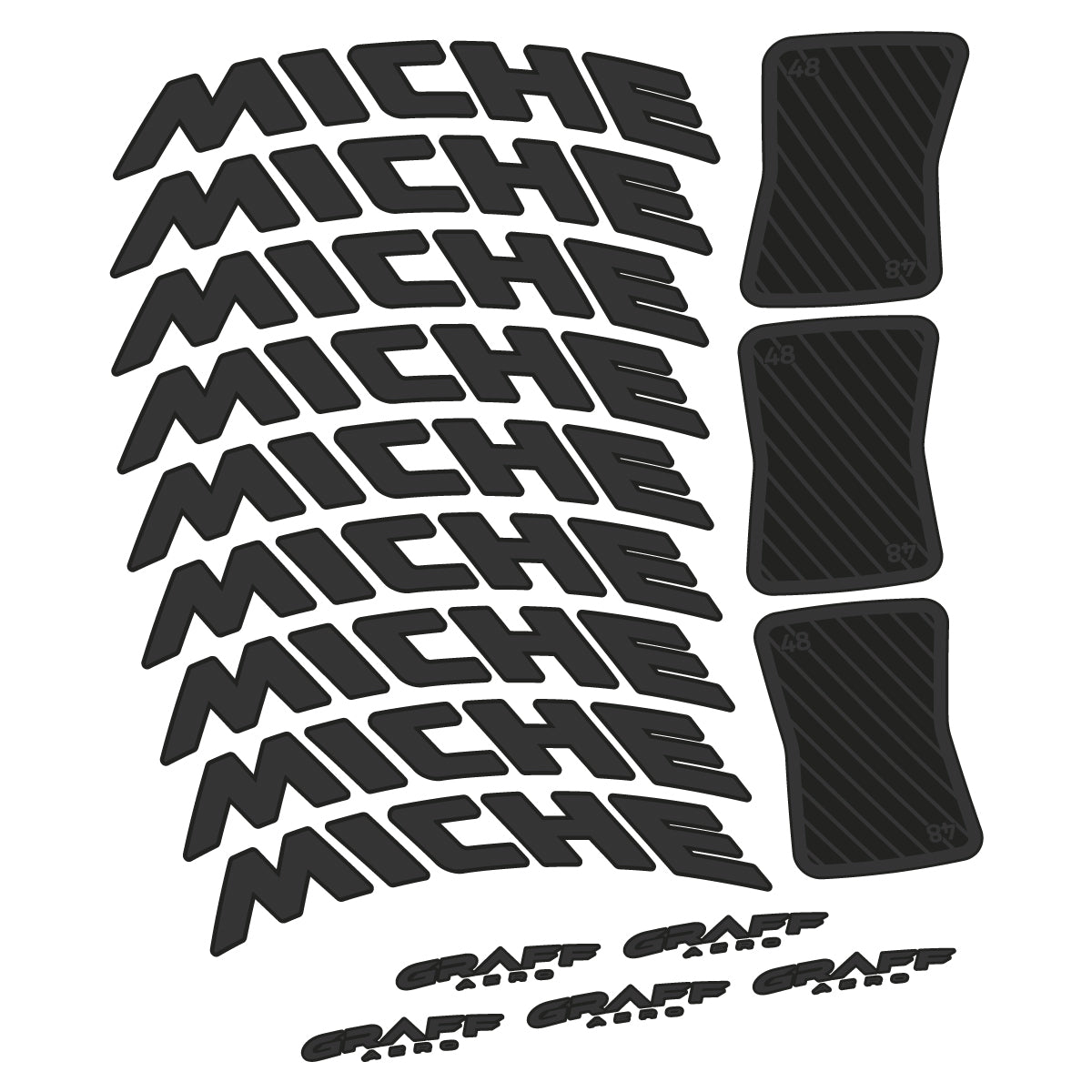 Compatible Stickers for Miche Graff Aero 48, Road Wheel 48mm vinyl decals - Very Dark Grey
